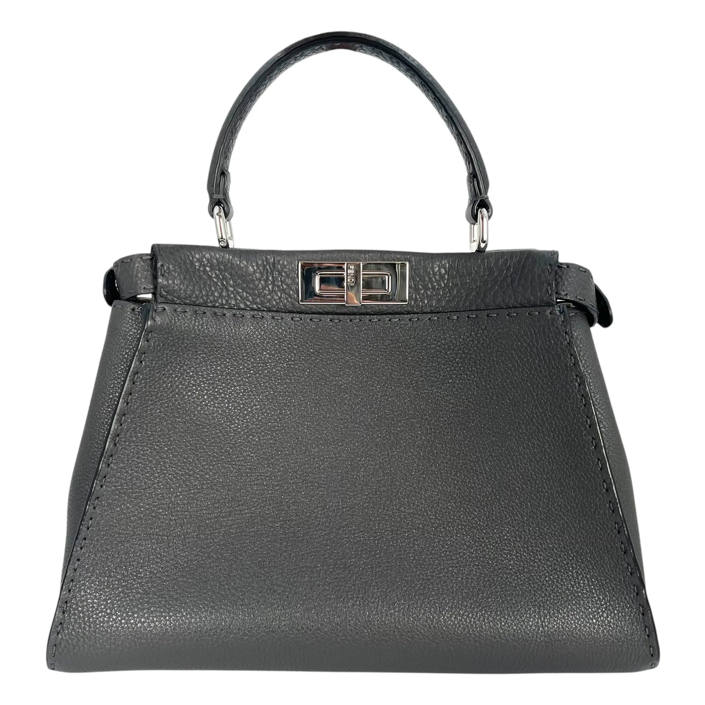 FENDI Peekaboo Leather Hand Bag Shoulder Bag - Gray