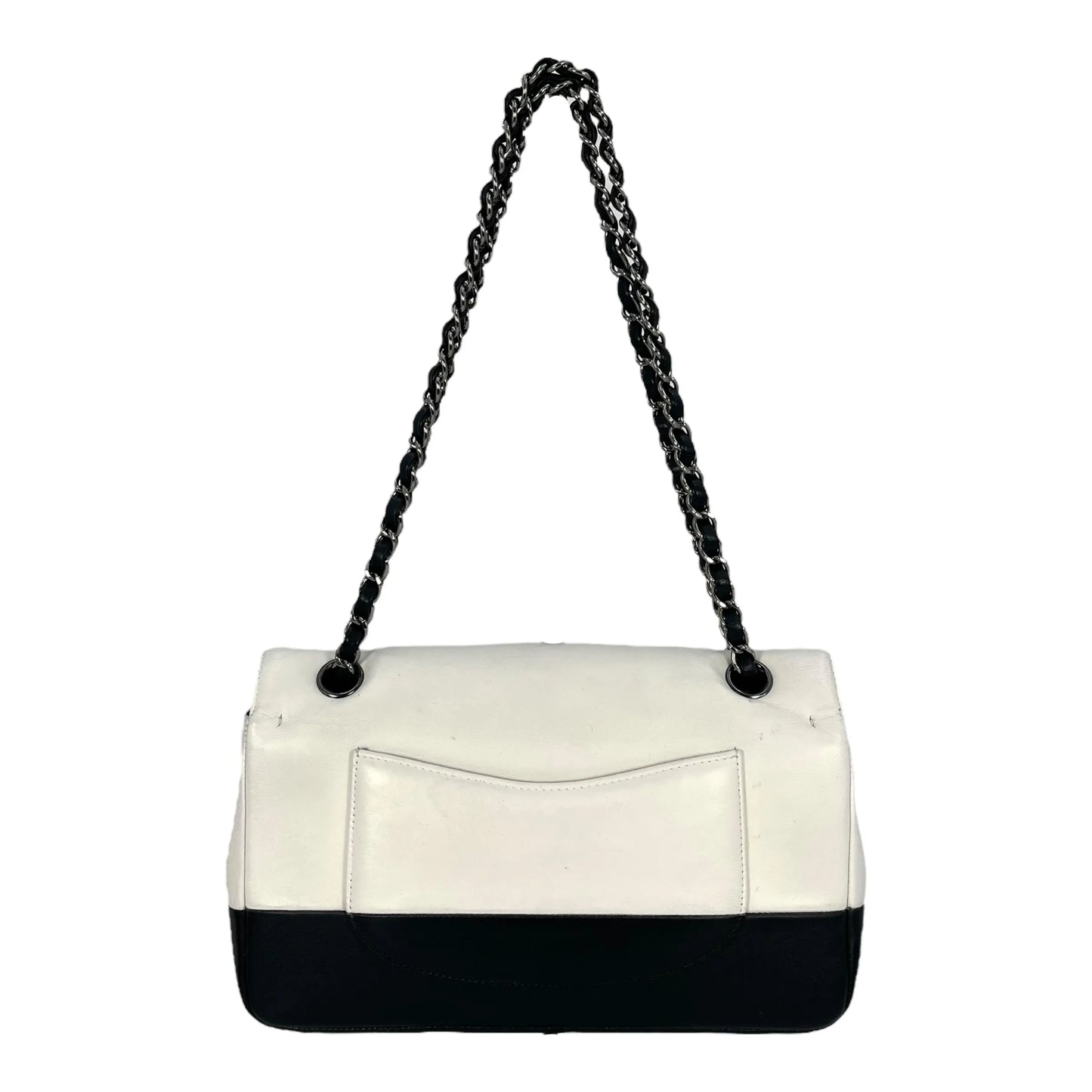 CHANEL Double Flap Bag Calf Chain Shoulder Bag - Black / White