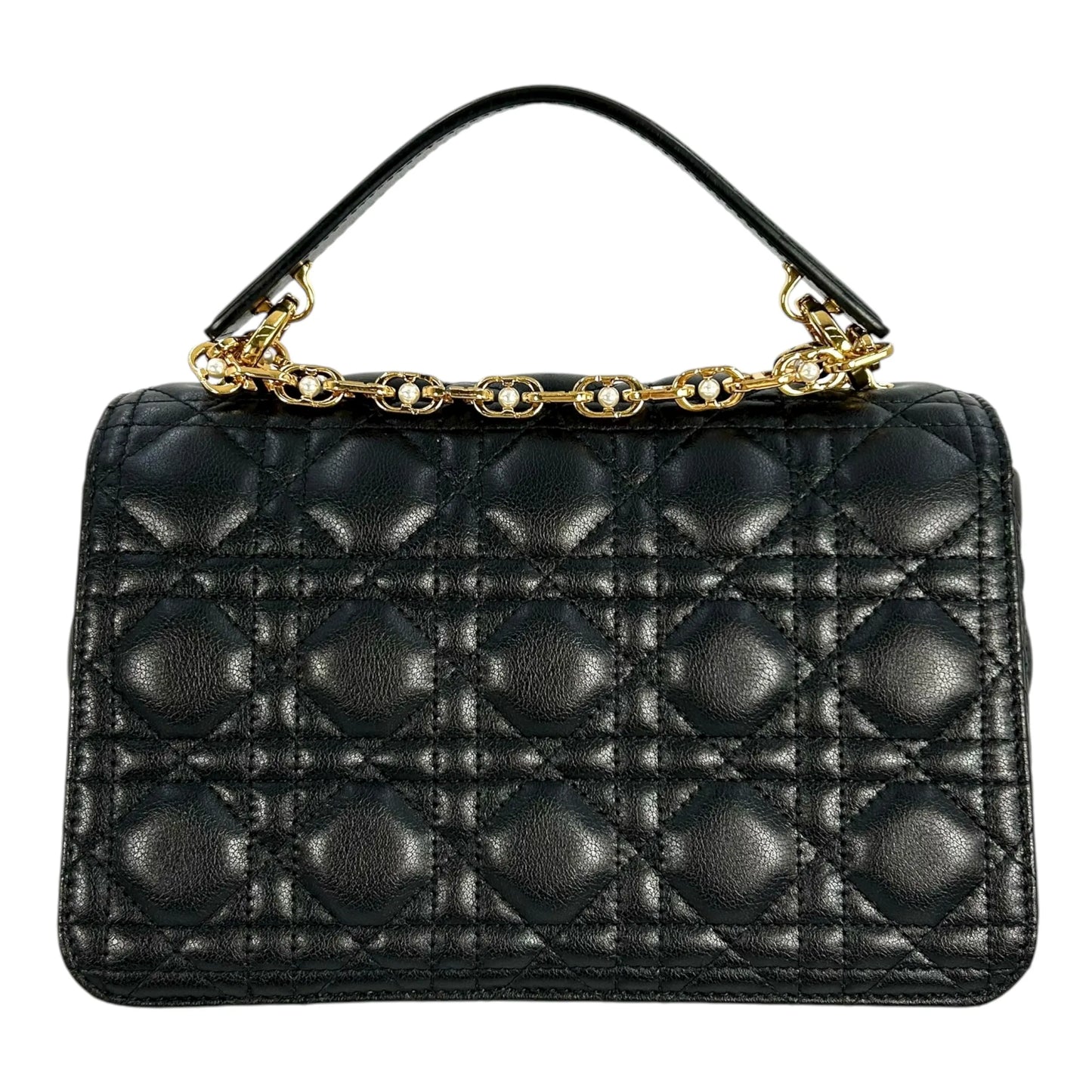 Christian Dior Jolie Top Handle Bag Calfskin Hand Bag Shoulder Bag - Black