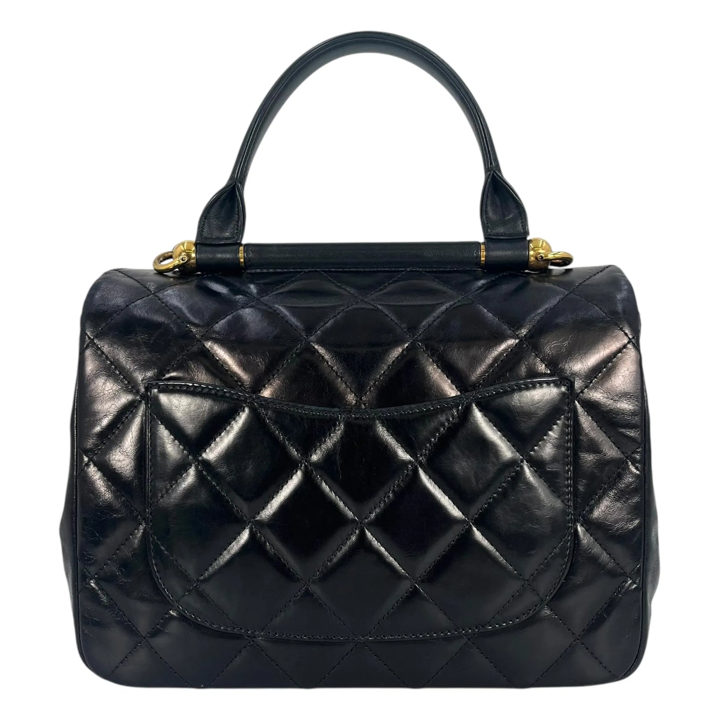 CHANEL Matelasse Top Handle Hand Bag Chain Shoulder Bag - Black