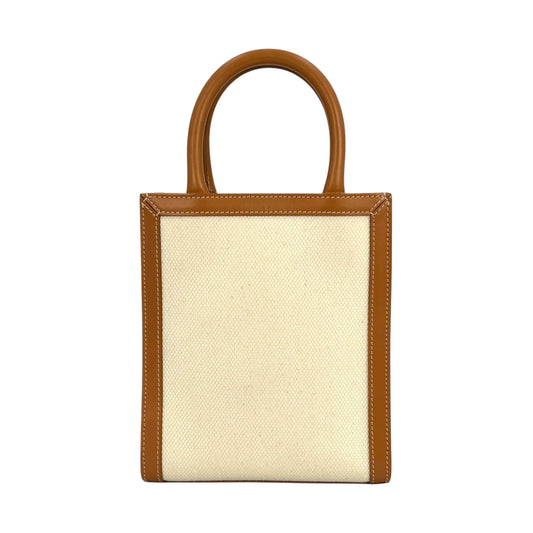 CELINE Mini Vertical Cabas Canvas Hand Bag Shoulder Bag - White