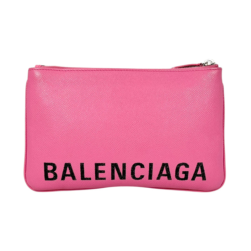 BALENCIAGA Ville Logo Leather Pouch Clutch Bag - Pink