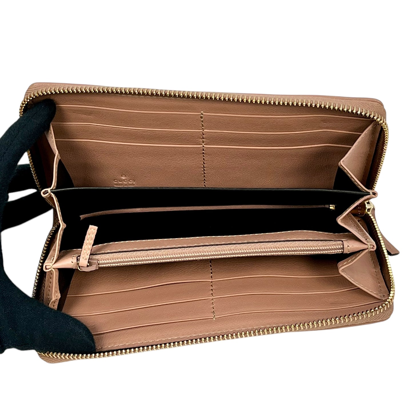GUCCI GG Canvas Ribbon Round Zip Long Wallet