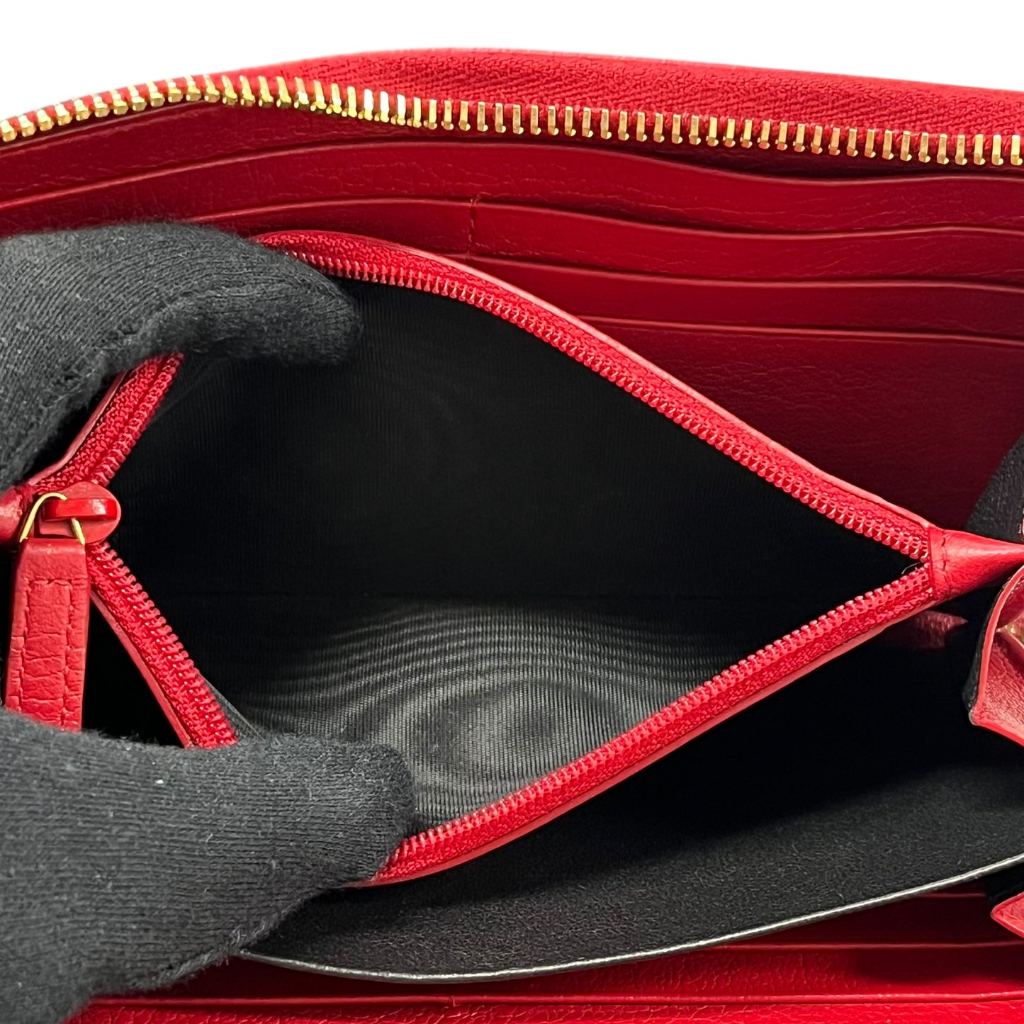 Saint Laurent YSL Logo Leather Round Zip Long Wallet - Red