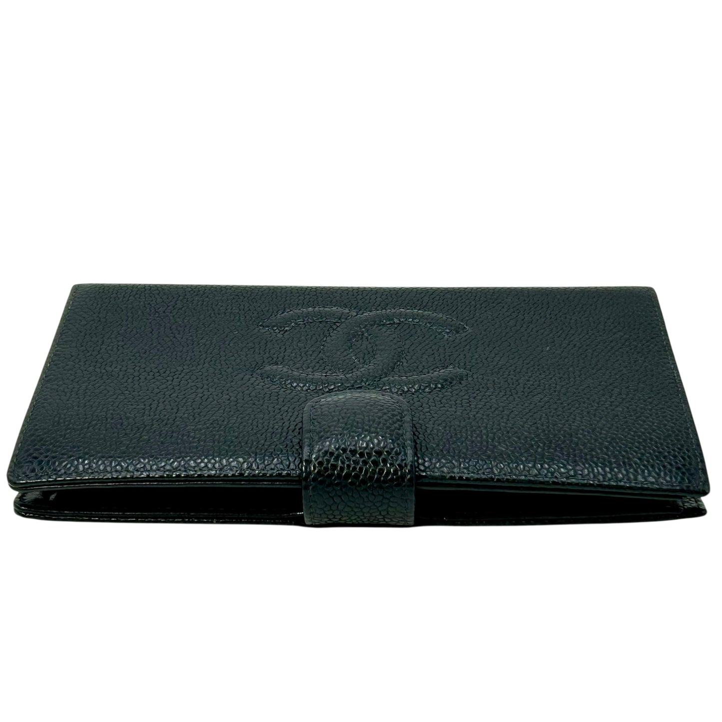 CHANEL Caviar Skin Coco Mark Kiss Lock Long Wallet - Black