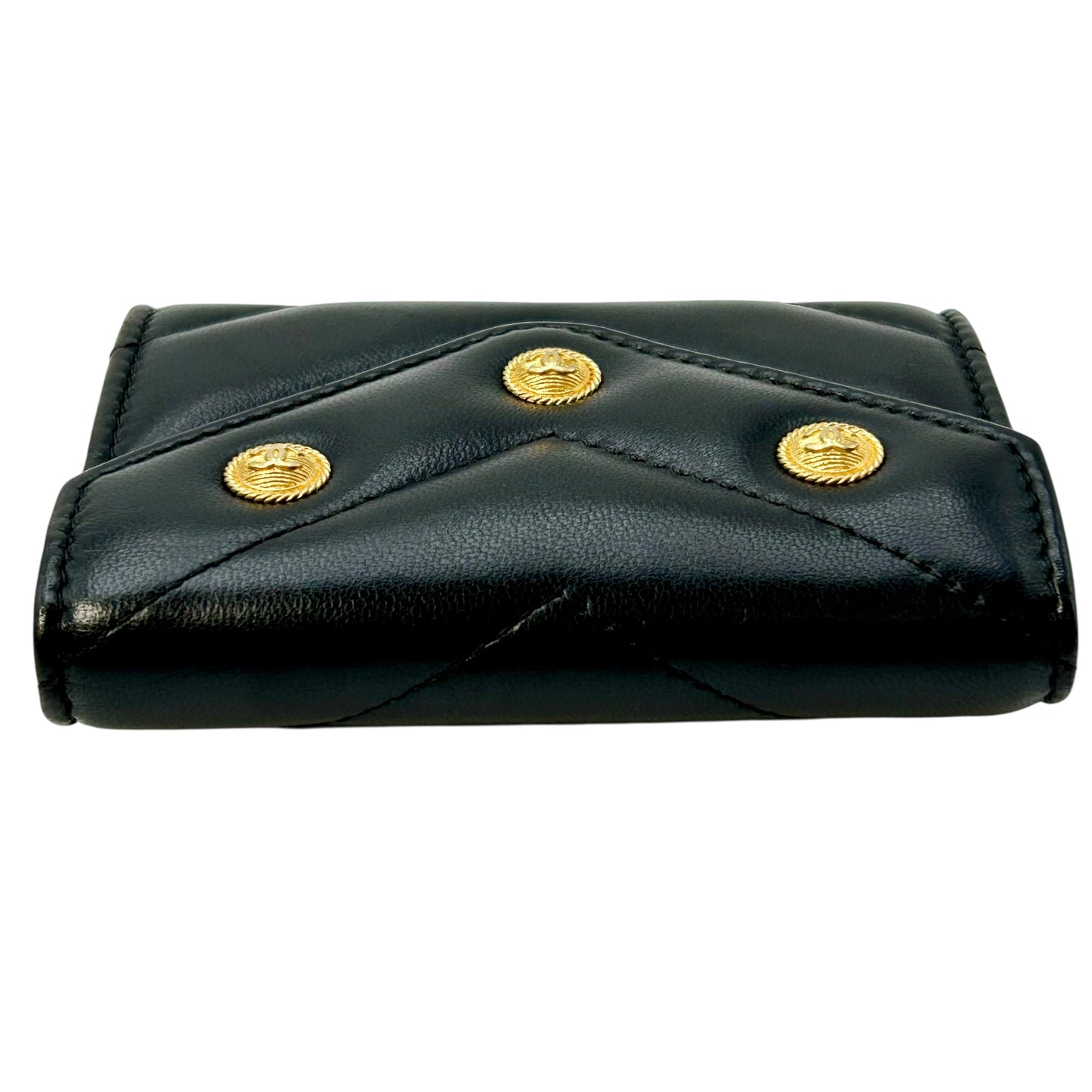 CHANEL V-Stich Lambskin Card Case Compact Wallet - Black