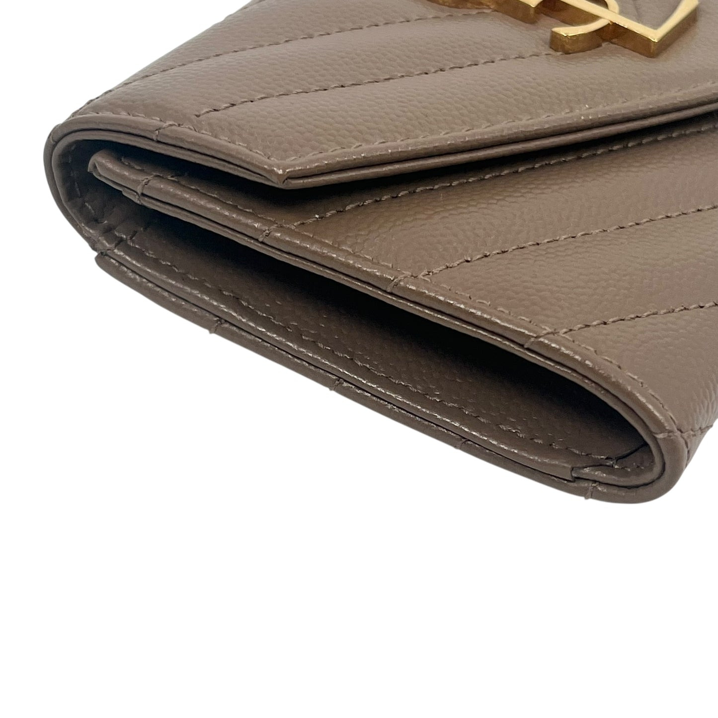 Saint Laurent Cassandra Matelasse Card Case Compact Wallets - Beige