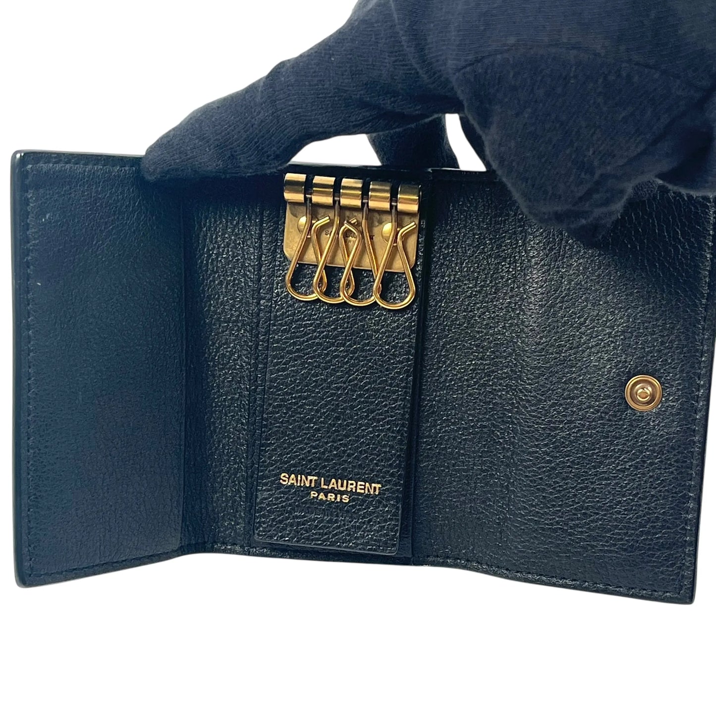 Saint Laurent Tiny Cassandra Logo Key Case - Black
