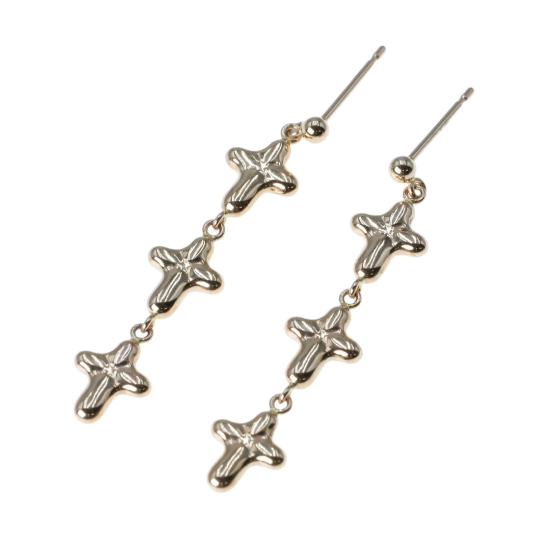 K18 Pinkgold Triple Cross Earring