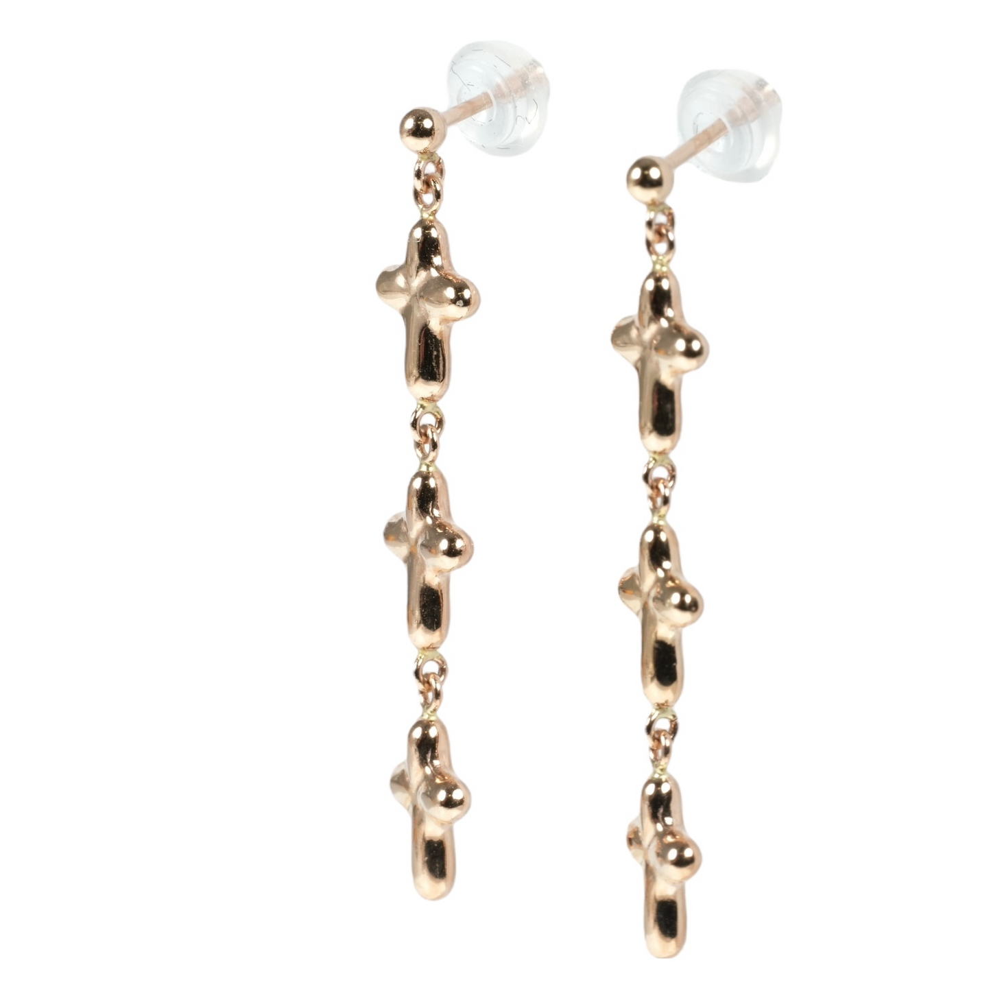 K18 Pinkgold Triple Cross Earring
