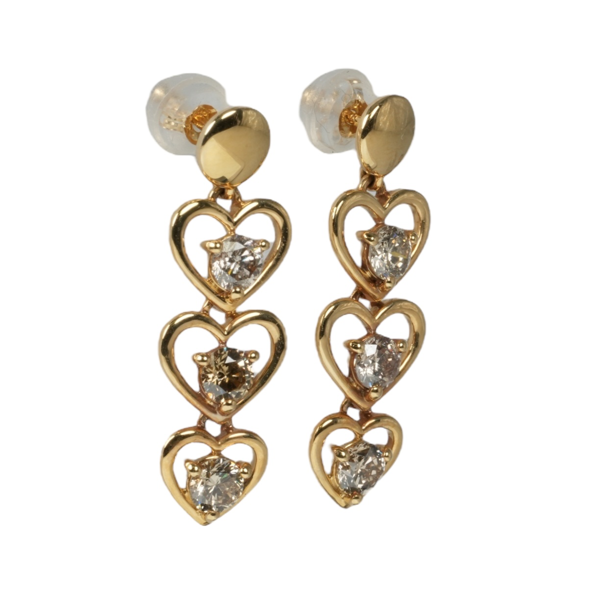 K18 Yellowgold Triple Heart Diamond 1.000cts Earring
