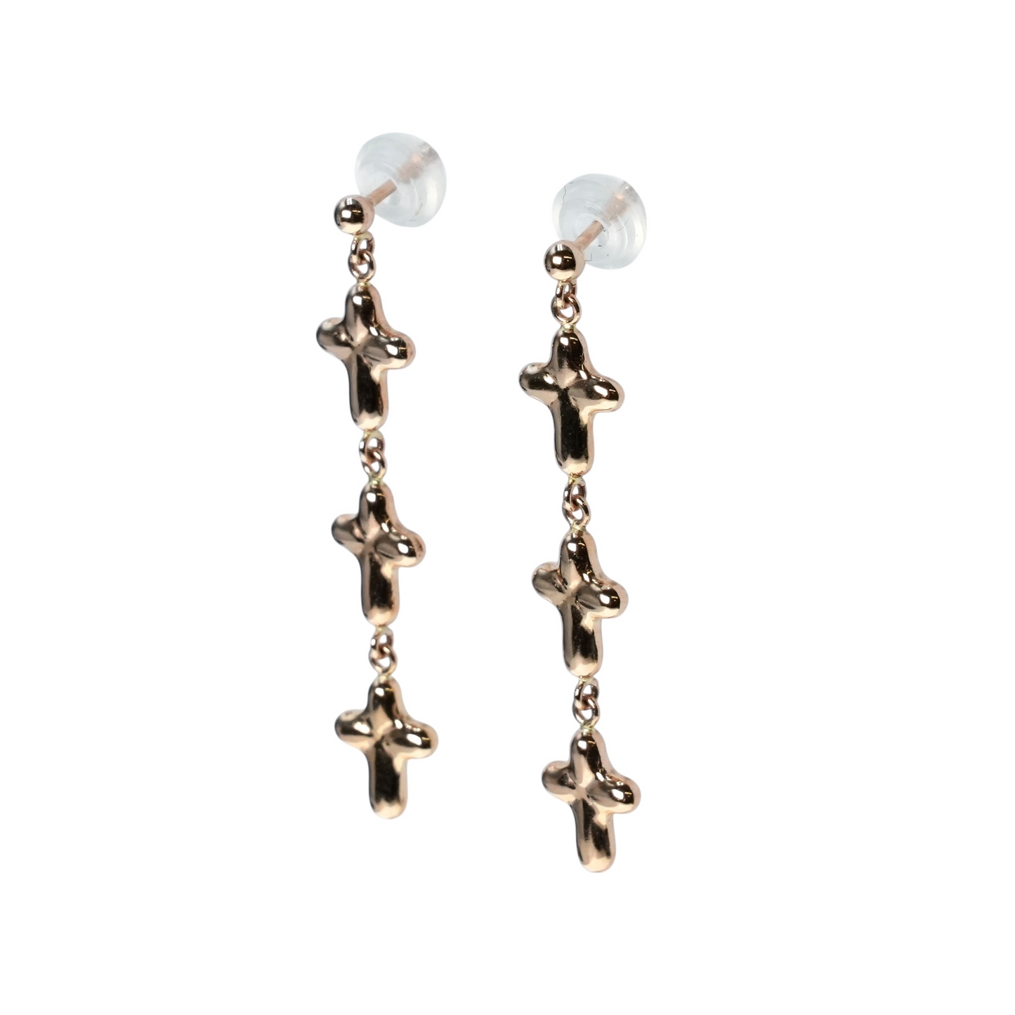 K18 Pinkgold Triple Cross Earring