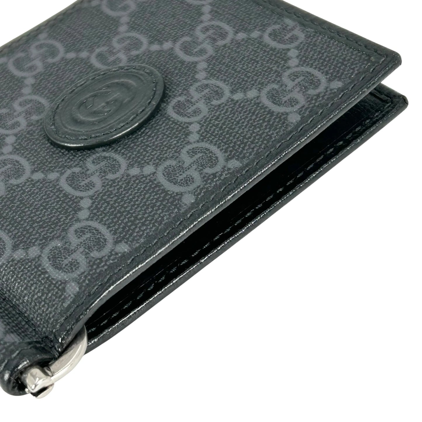 GUCCI Interloking G GG Supreme Money Clip Compact Wallet - Black