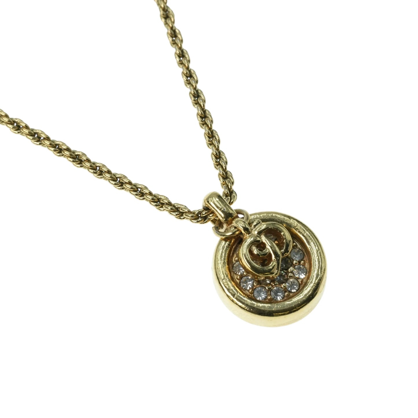 Dior Rhinestone Mini Logo Necklace - Gold Plated