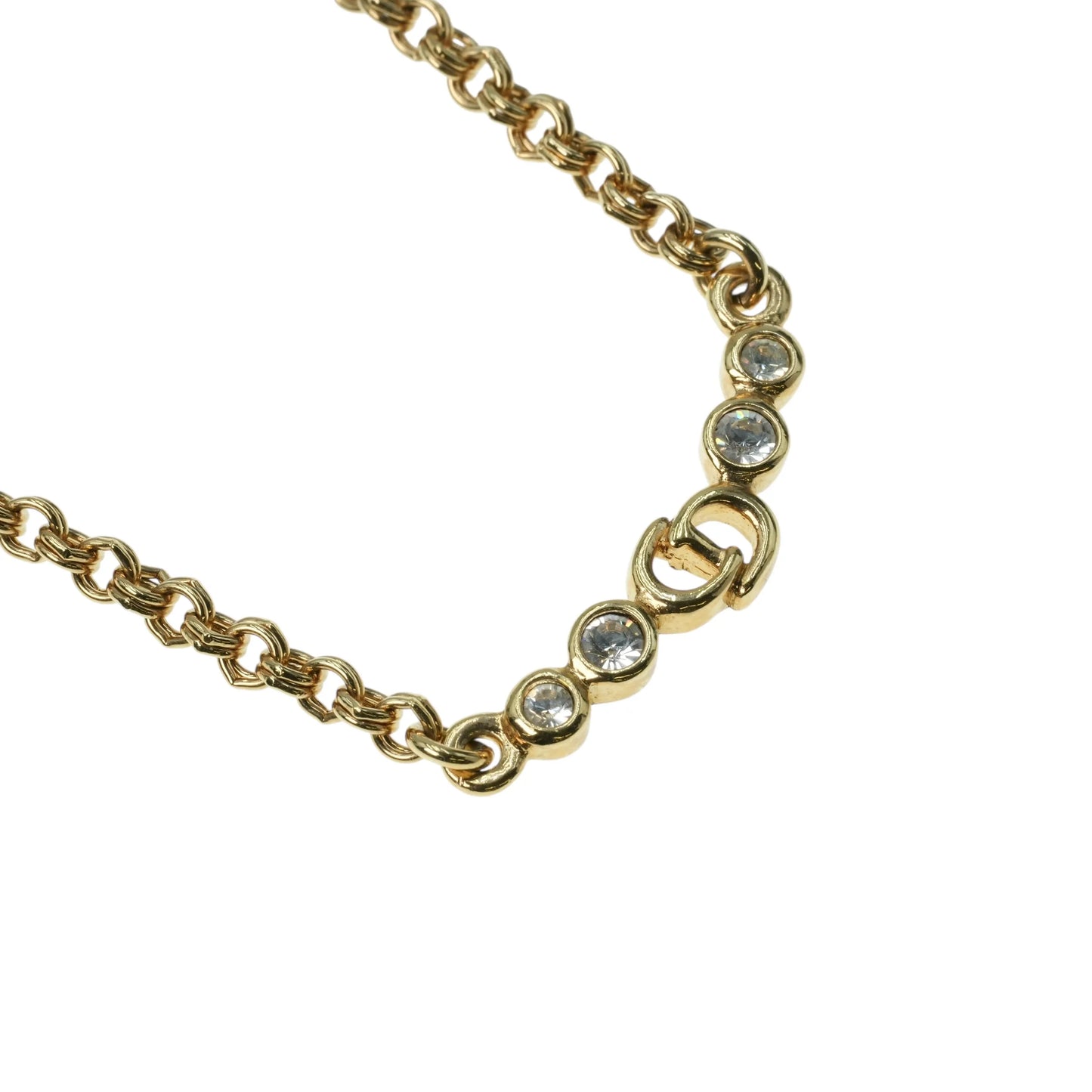 Dior CD Logo Rhinestone Necklace - Gold Plated - 31809
