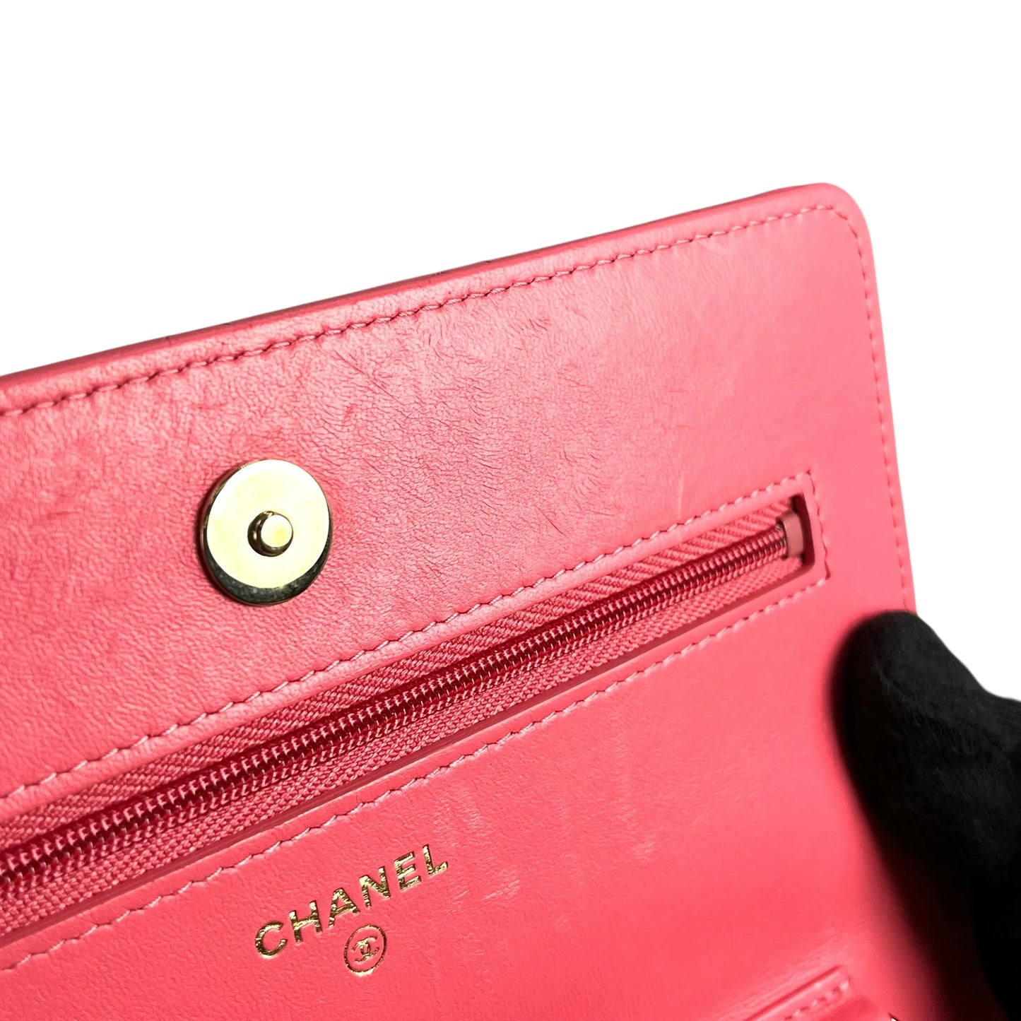 CHANEL Materasse Lamb Skin Chain Wallet - Pink