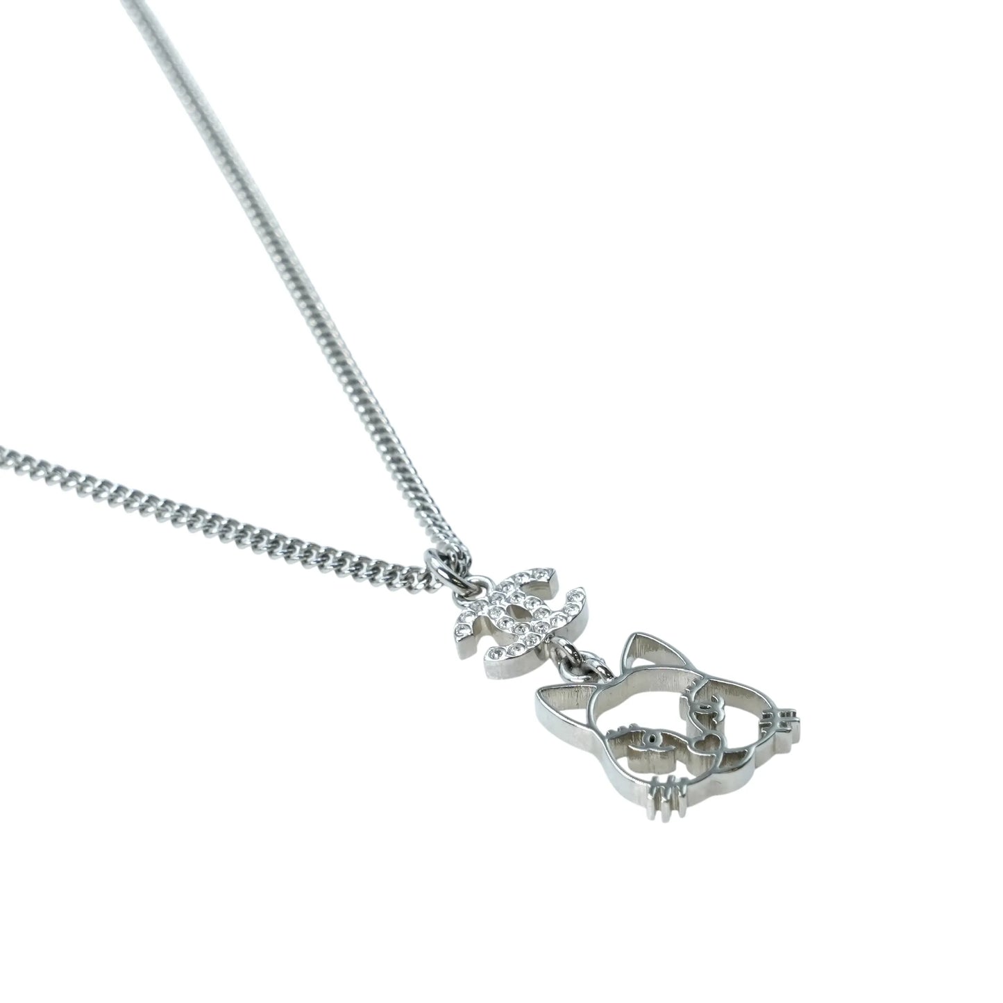 CHANEL Cat Pendant Necklace B16K - Silver