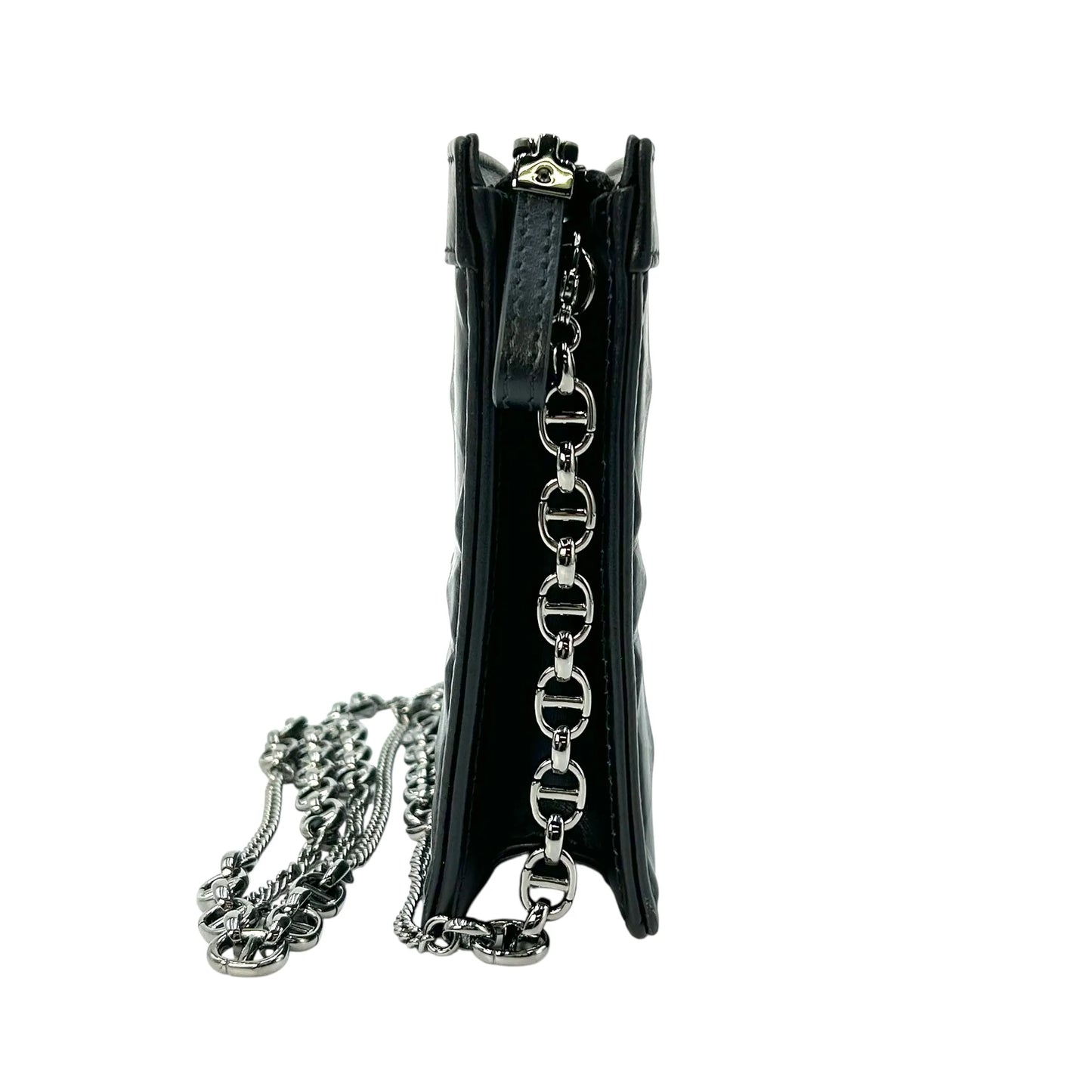 Dior Caro Diamond Calfskin Zipped Pouch With Chain Wallet Shoulder Bag - Black