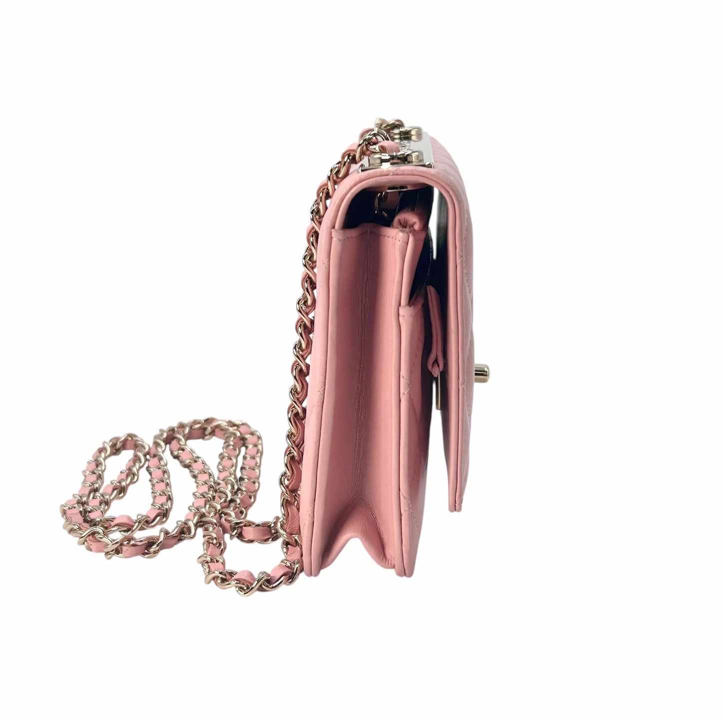 CHANEL Lambskin Chain Wallet - Baby Pink