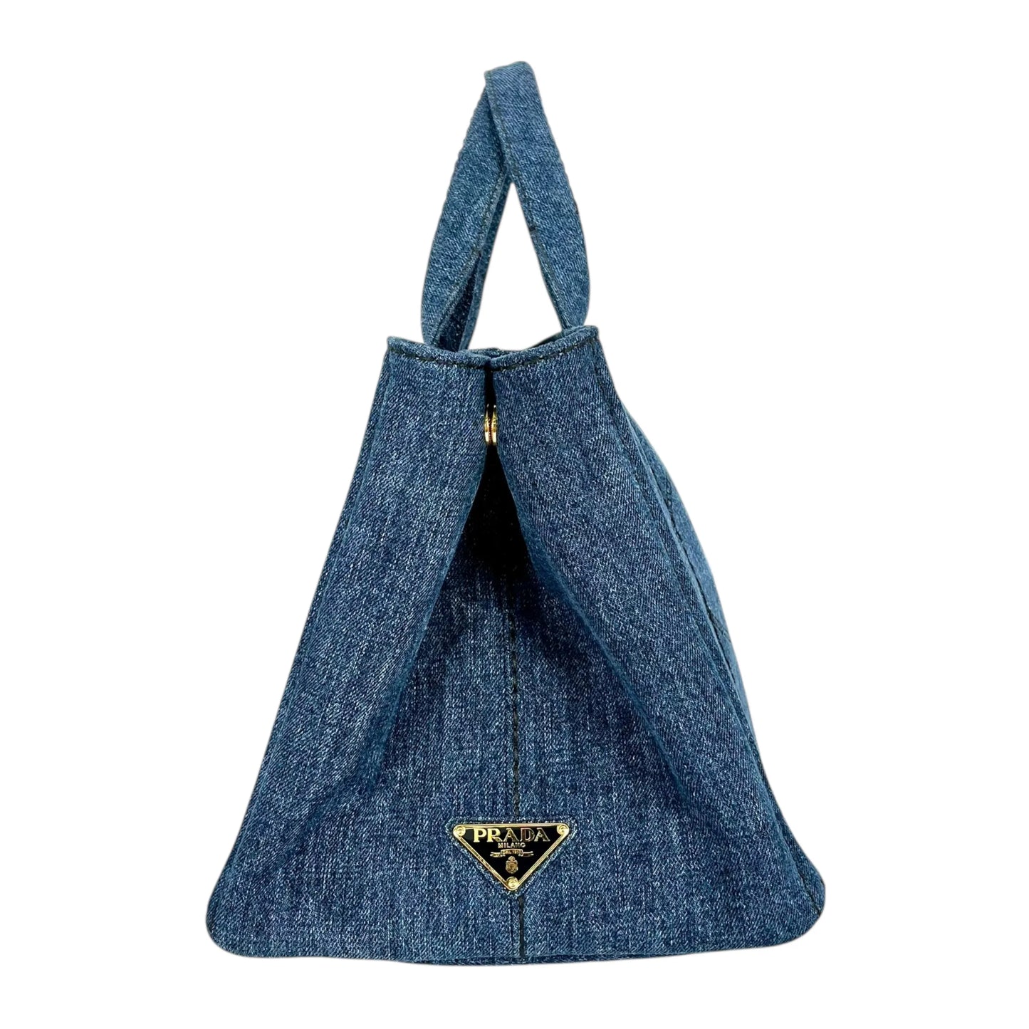 PRADA Canapa Denim Tote Bag Hand Bag - Blue