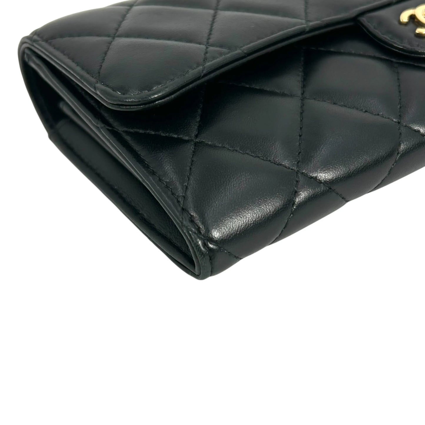 CHANEL CC Logo Lambskin Long Wallet - Black