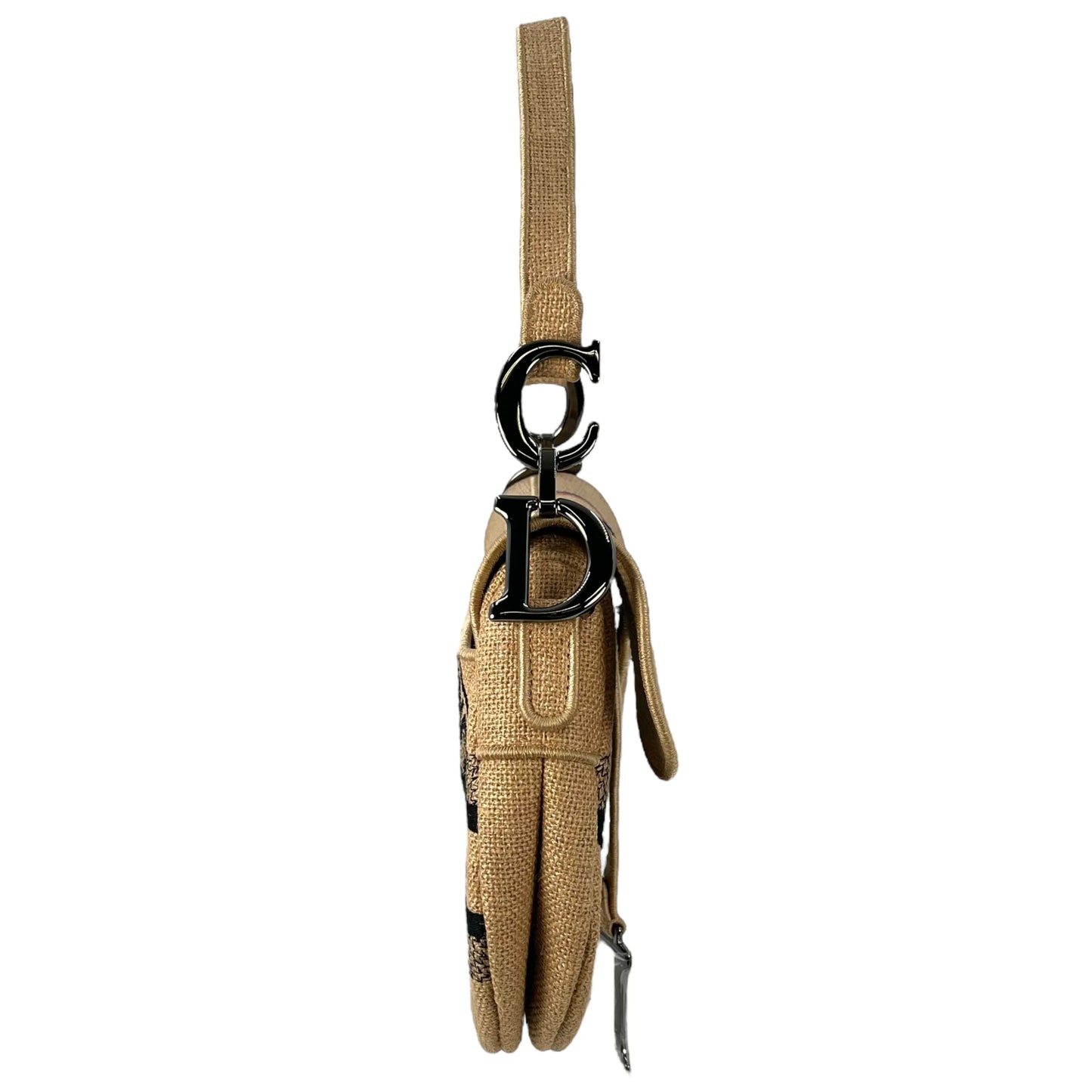 Dior Saddle Jute Canvas Embroidered With Dior Union Motif Hand Bag - Beige