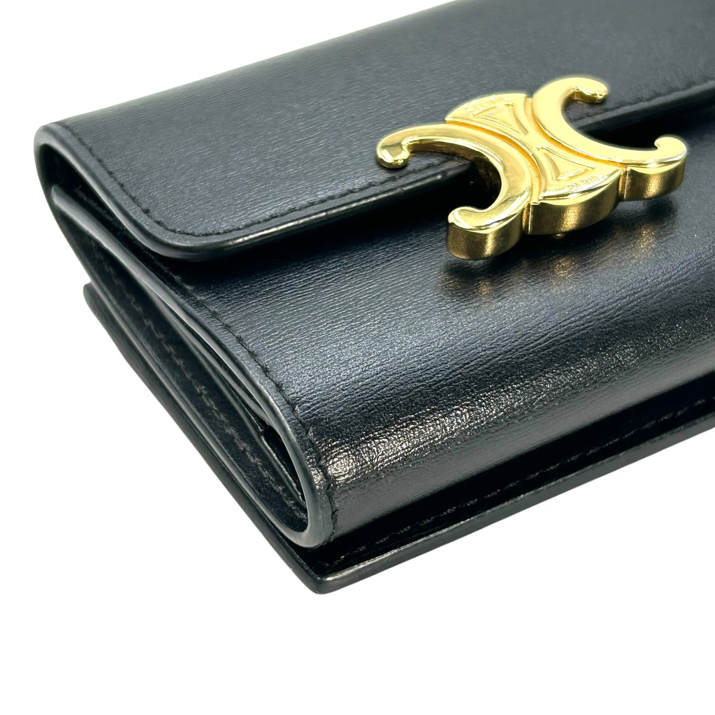 CELINE Compact Wallet With Coin Triomphe In Shiny Calfskin - Black