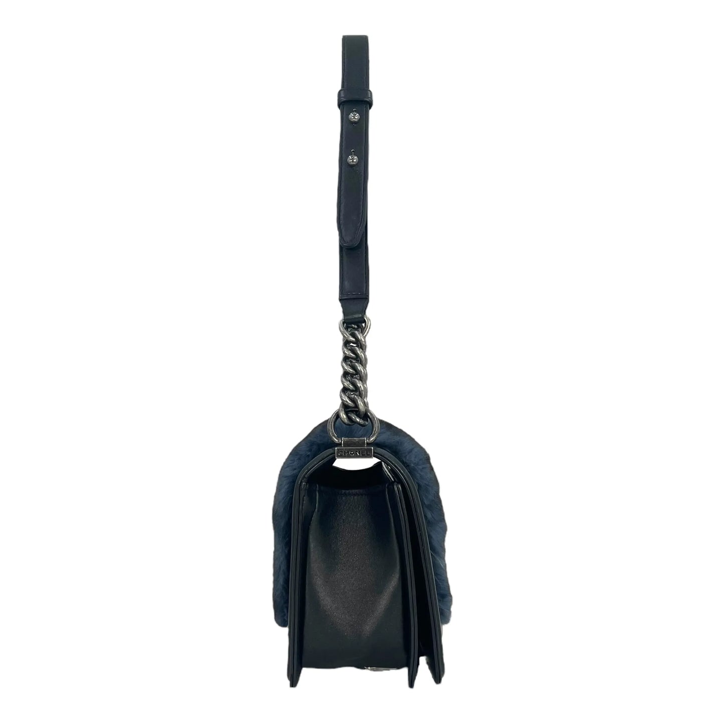 CHANEL Boy Chanel Fur Chain Shoulder Bag - Black