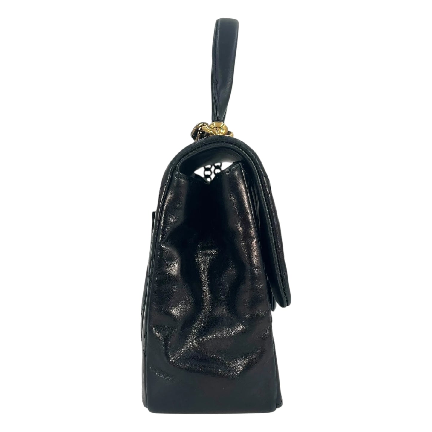 CHANEL Matelasse Top Handle Hand Bag Chain Shoulder Bag - Black