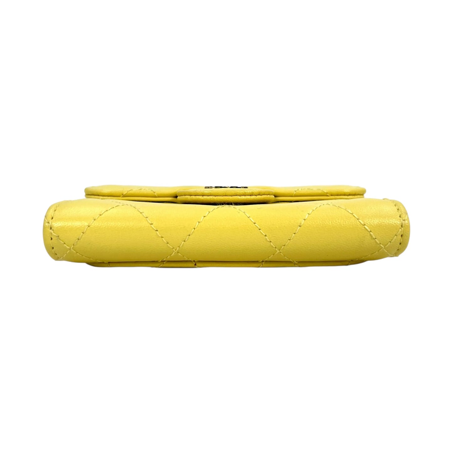 CHANEL Matelasse Classic Flap Lambskin Coin Case - Yellow