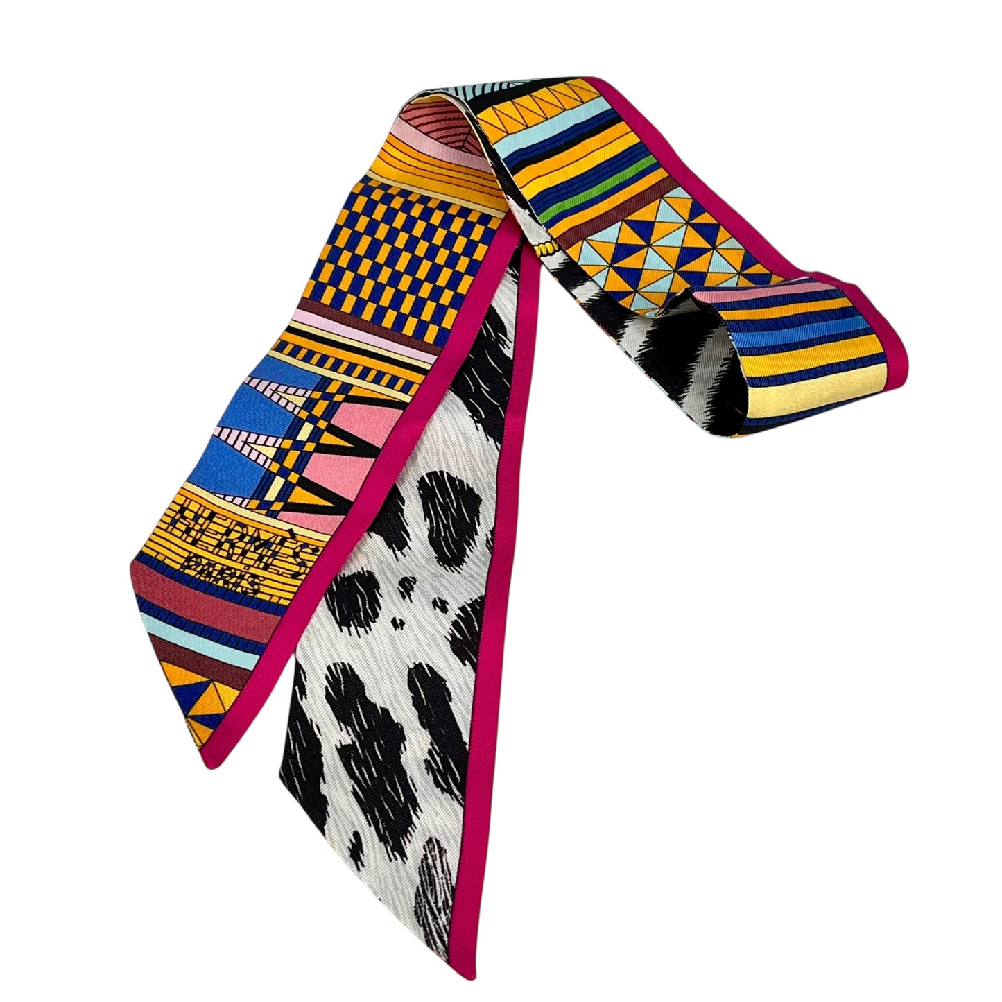 Hermès Twilly Scarf in Pelleggio and Camouflage - Pink and Multicolor