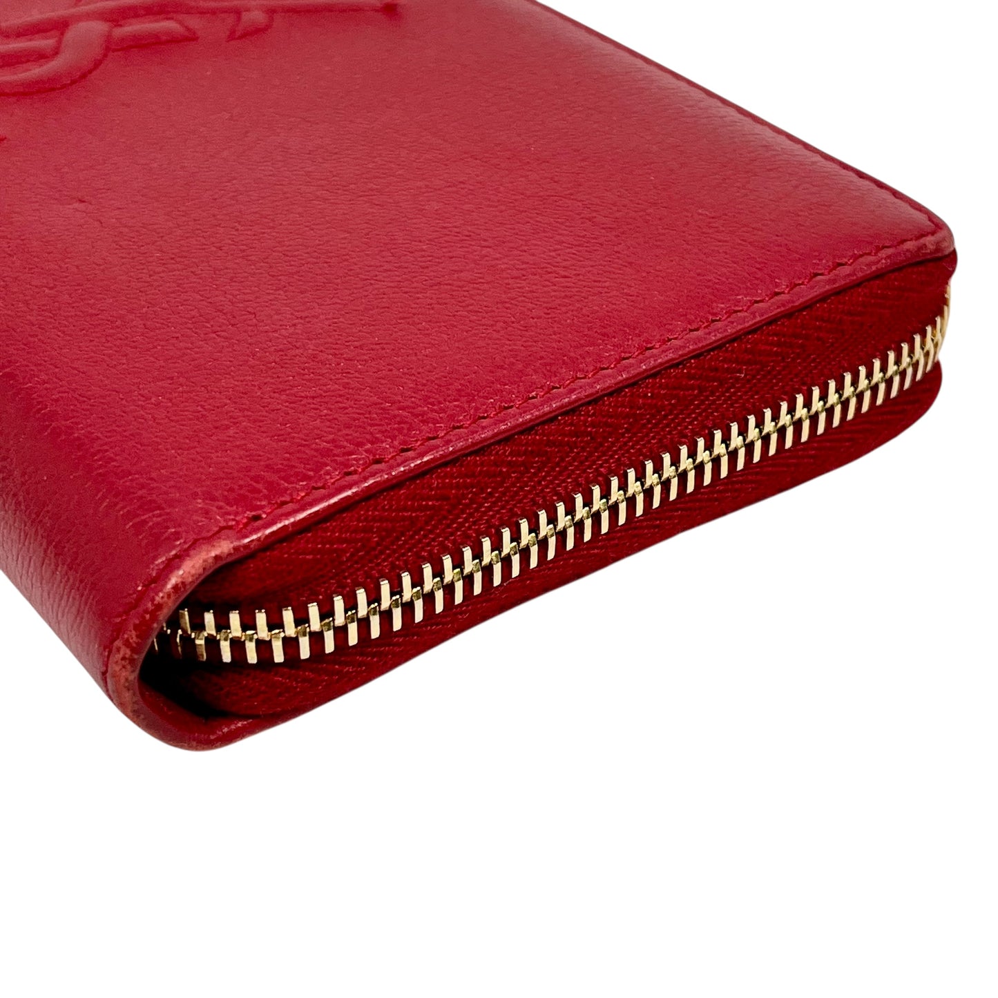 Saint Laurent YSL Logo Leather Round Zip Long Wallet - Red