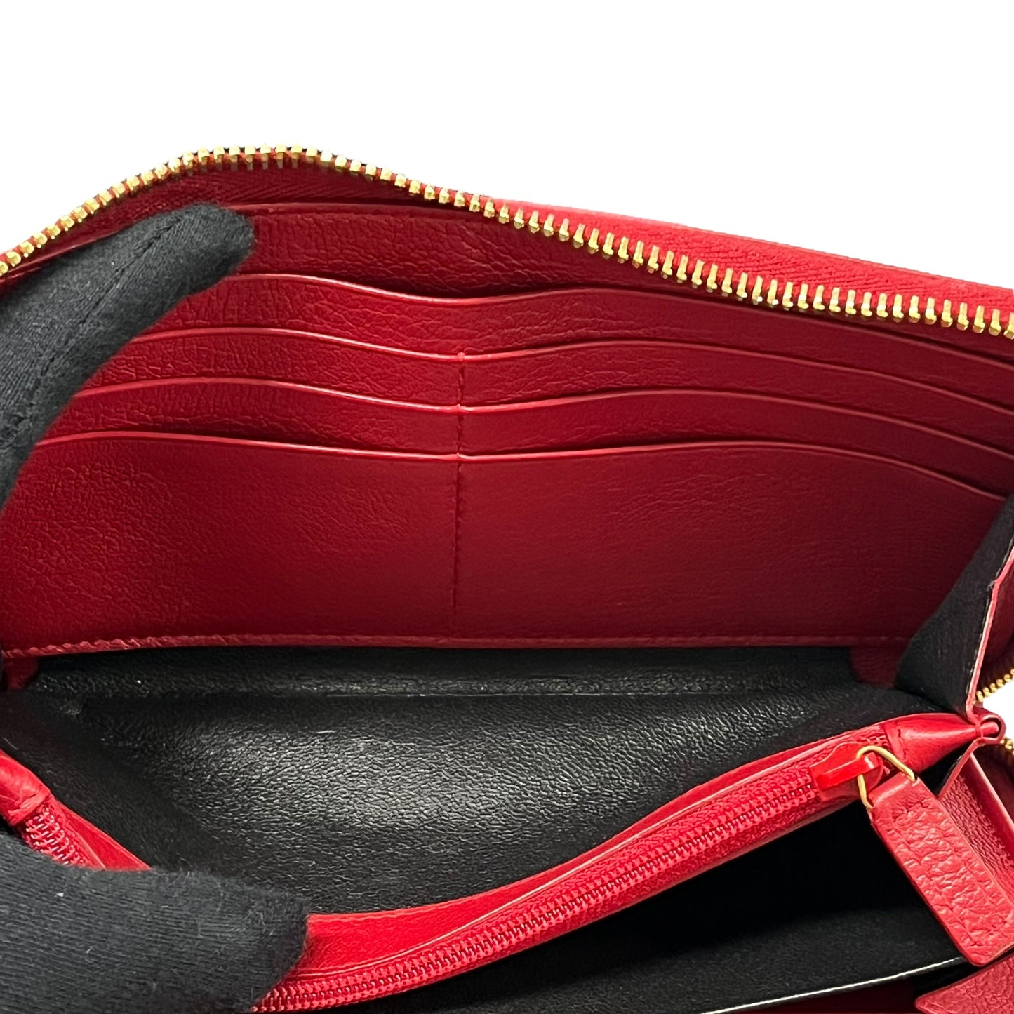 Saint Laurent YSL Logo Leather Round Zip Long Wallet - Red