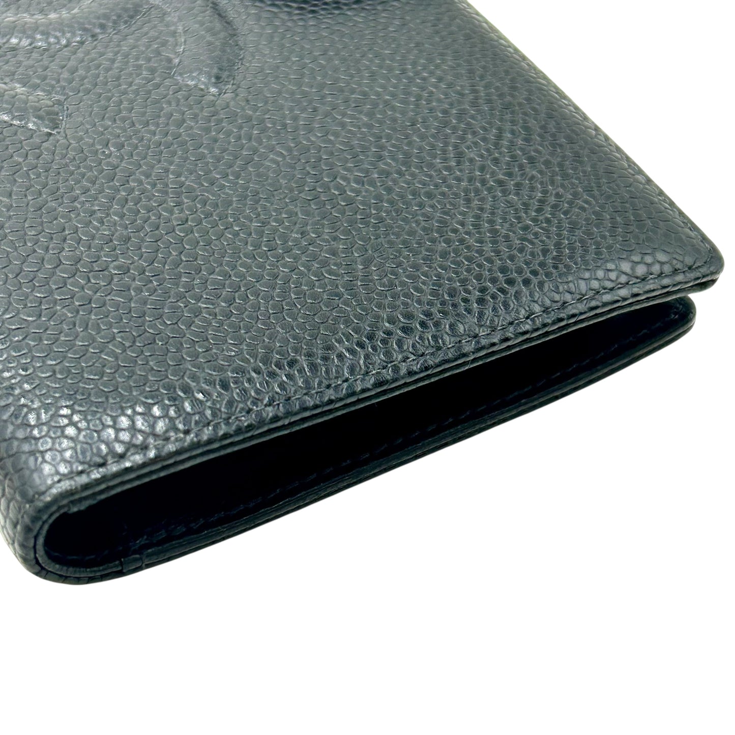 CHANEL Caviar Skin Coco Mark Kiss Lock Long Wallet - Black