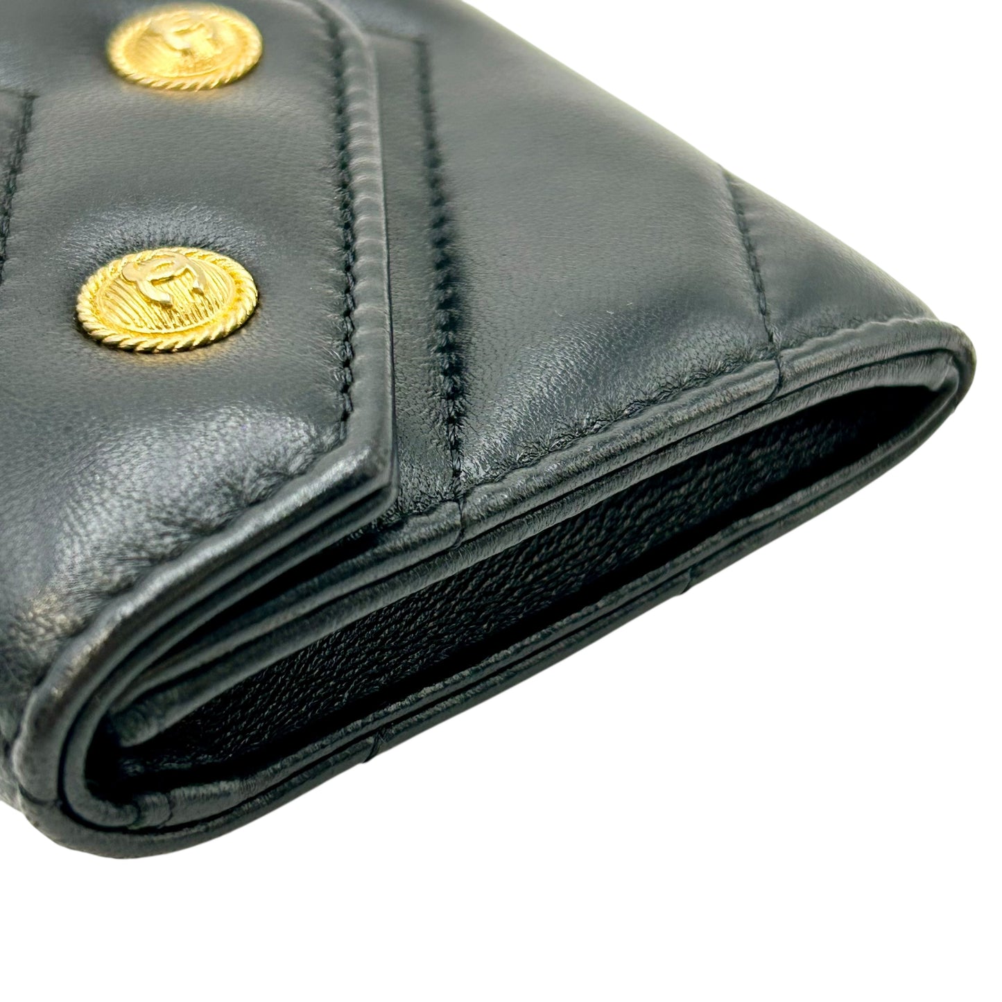 CHANEL V-Stich Lambskin Card Case Compact Wallet - Black