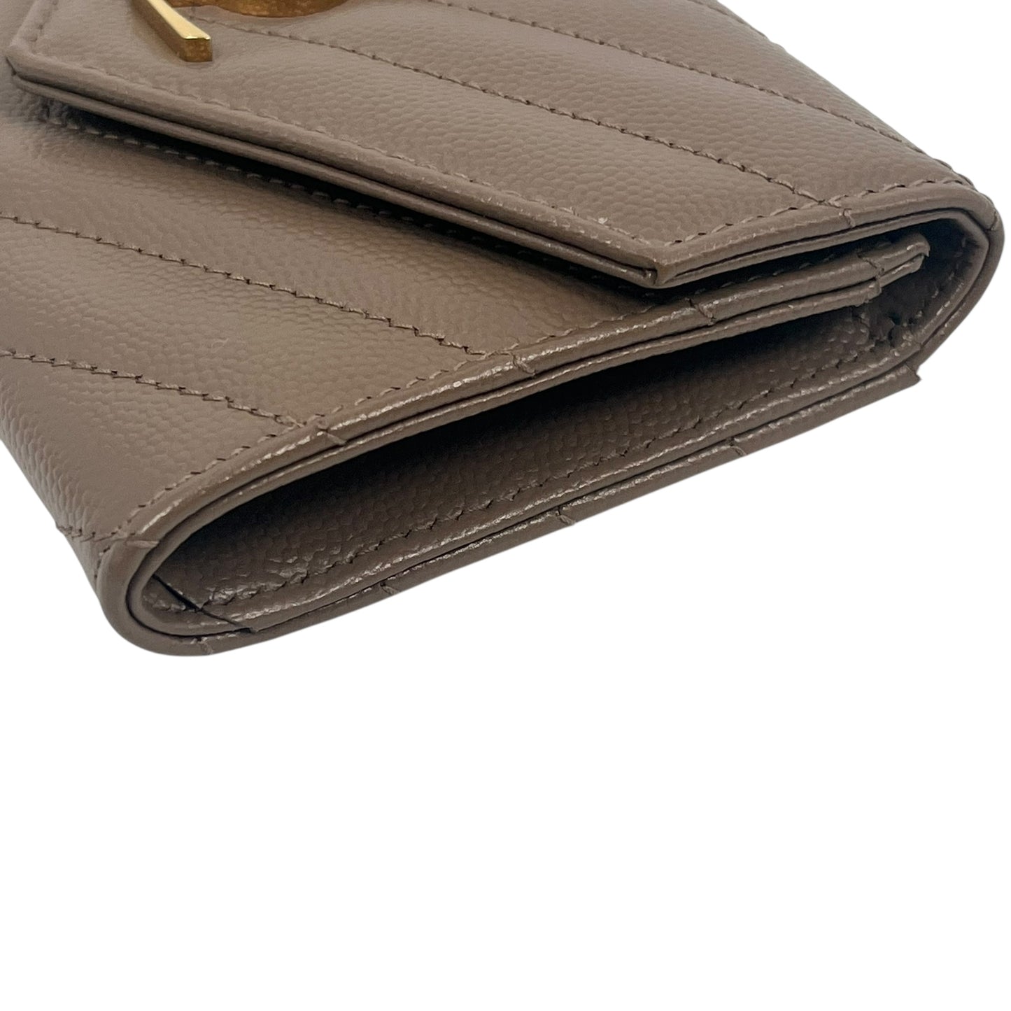 Saint Laurent Cassandra Matelasse Card Case Compact Wallets - Beige