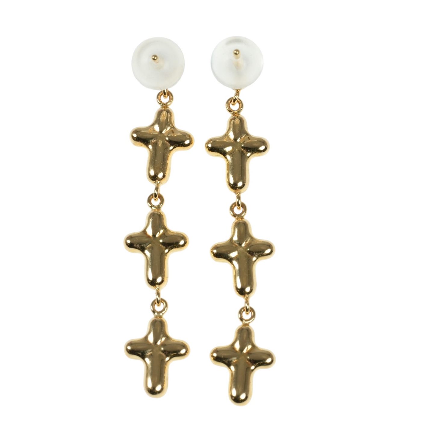 K18 Yellowgold Triple Cross Earring
