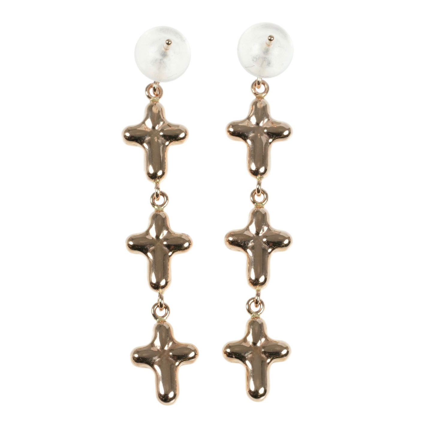 K18 Pinkgold Triple Cross Earring