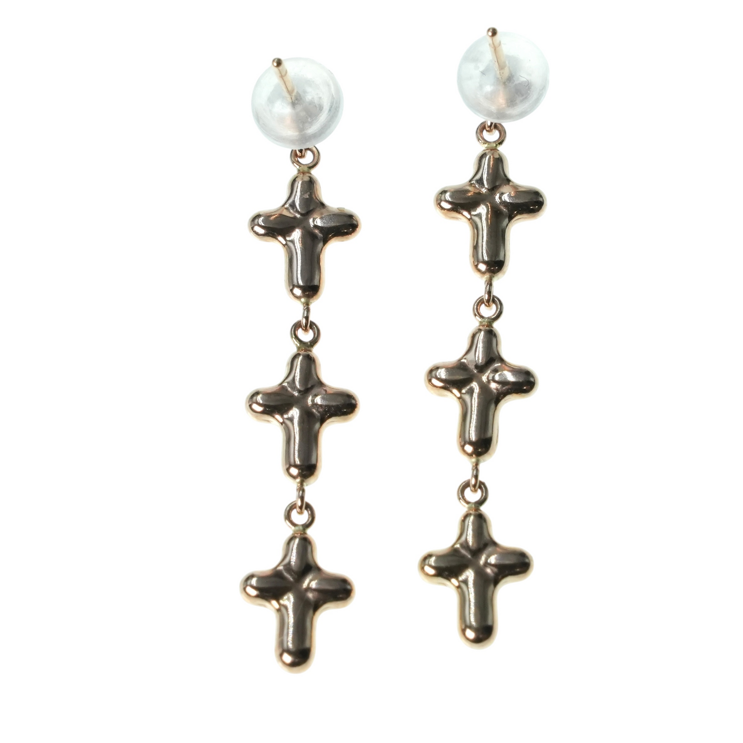 K18 Pinkgold Triple Cross Earring