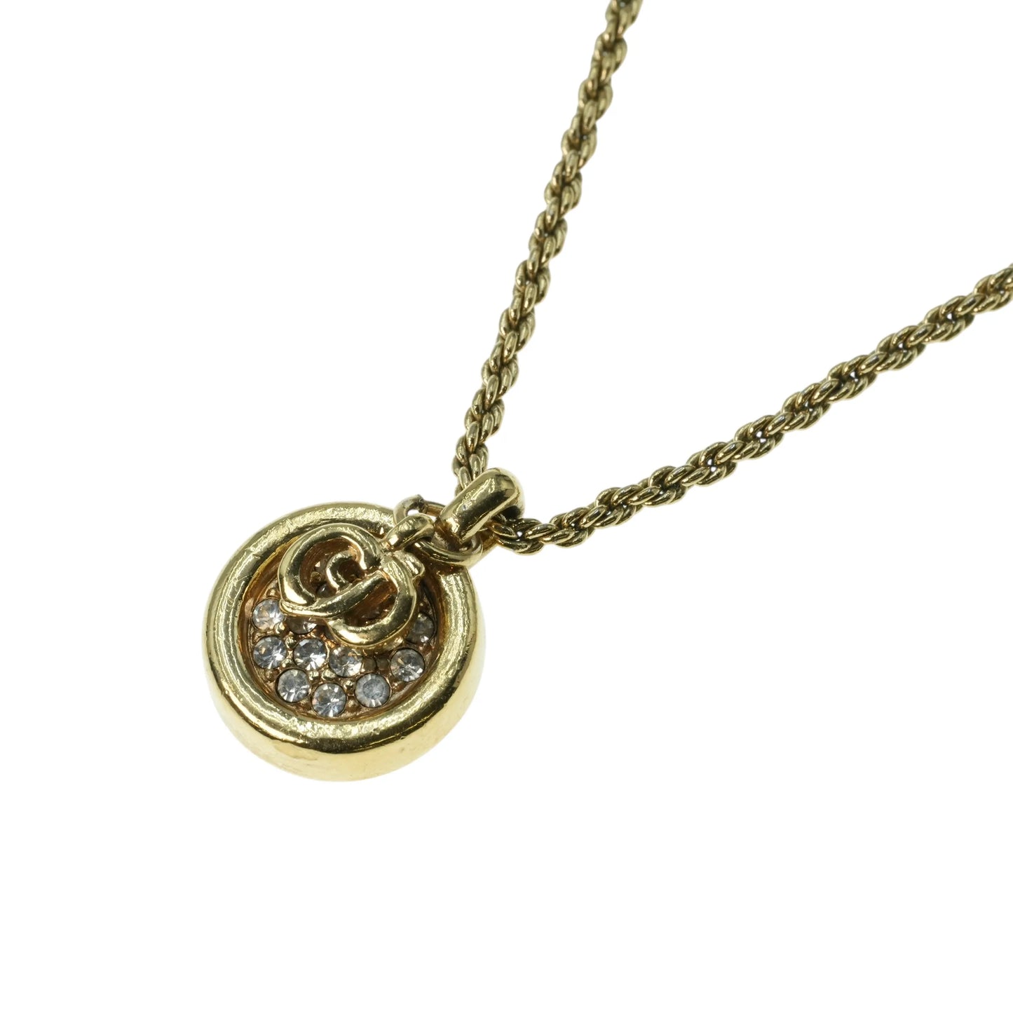 Dior Rhinestone Mini Logo Necklace - Gold Plated