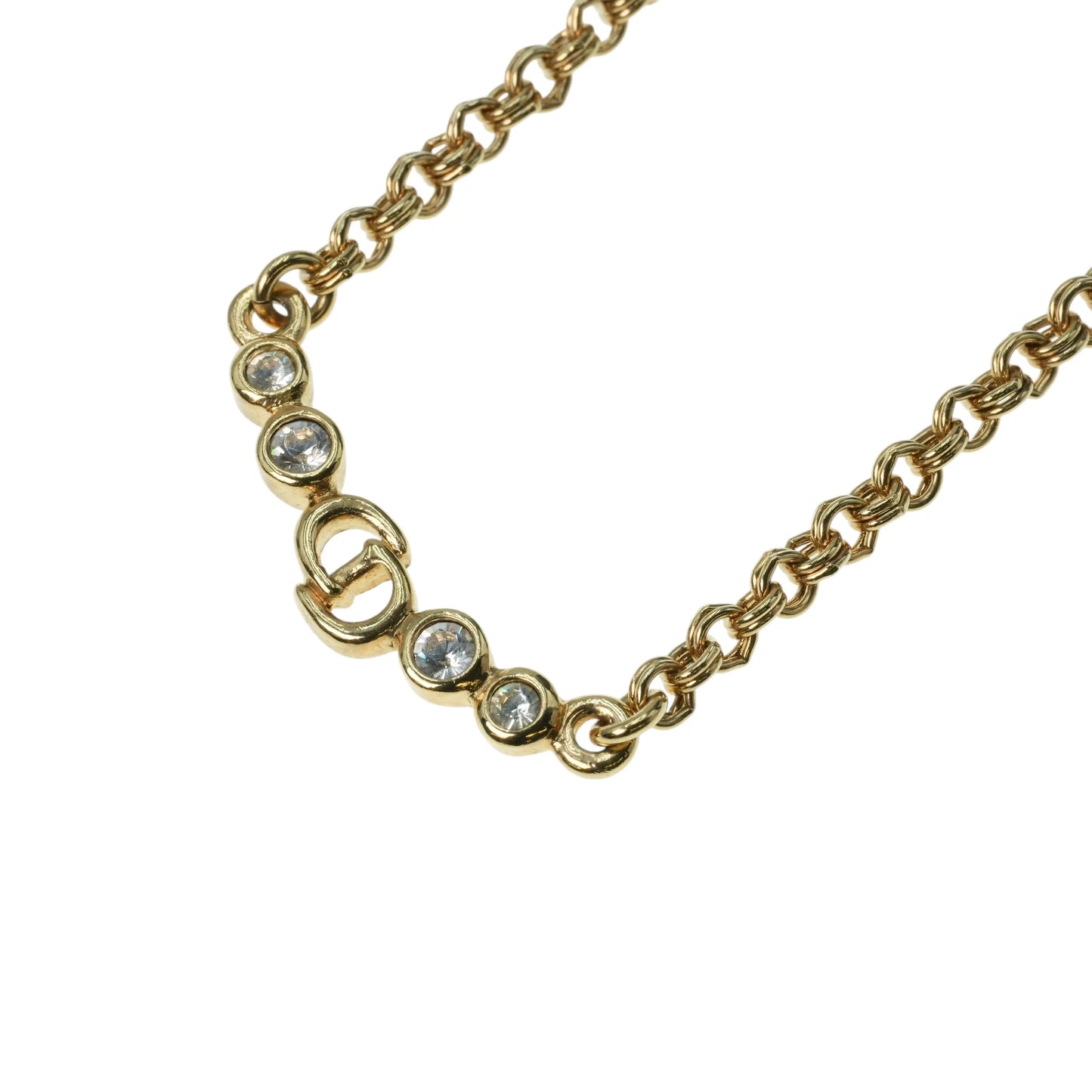 Dior CD Logo Rhinestone Necklace - Gold Plated - 31809