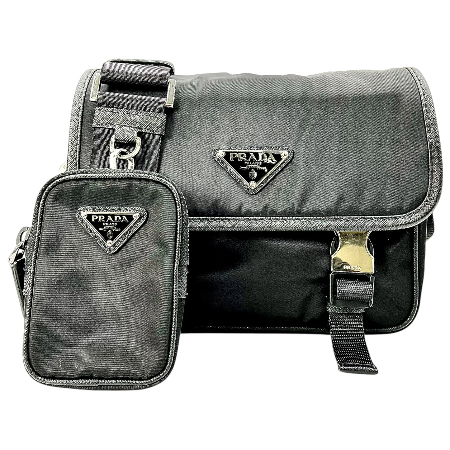 PRADA Re-Nylon Shoulder Bag with Pouch - Black