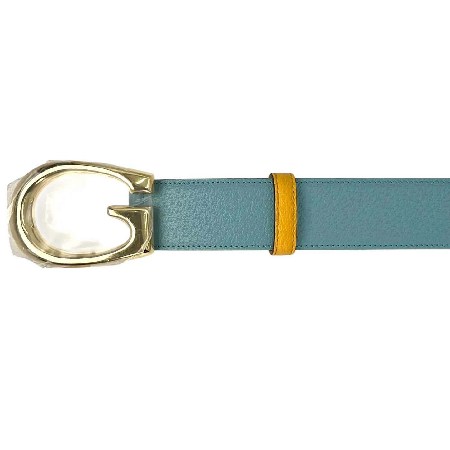GUCCI Reversible Leather Belt Memorable Buckle - Orange Blue