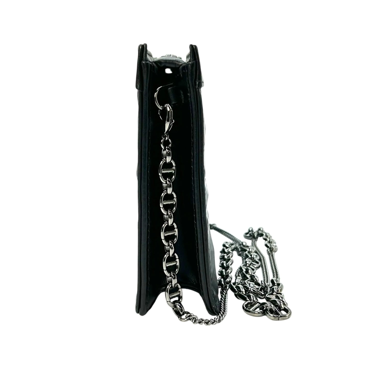 Dior Caro Diamond Calfskin Zipped Pouch With Chain Wallet Shoulder Bag - Black
