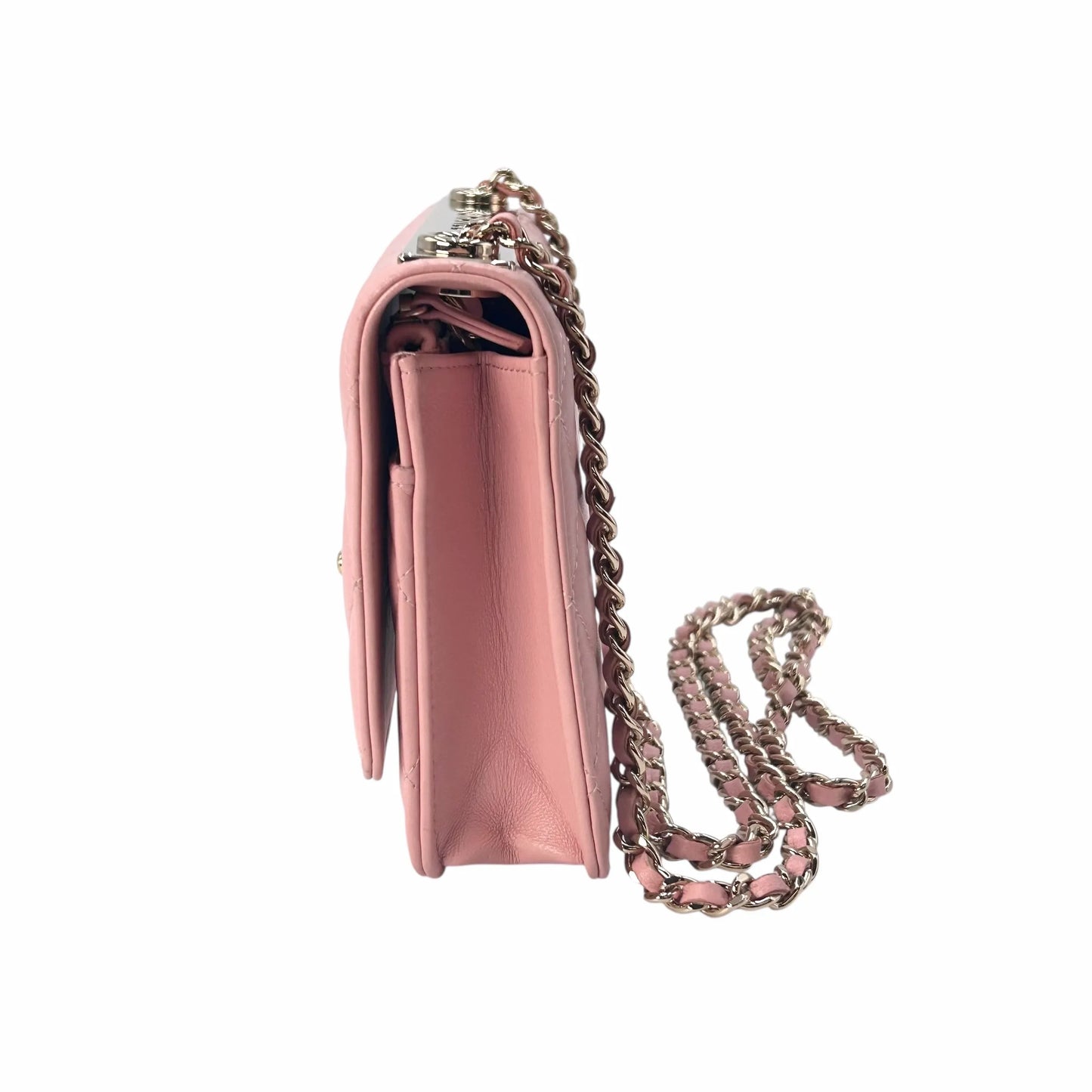 CHANEL Lambskin Chain Wallet - Baby Pink