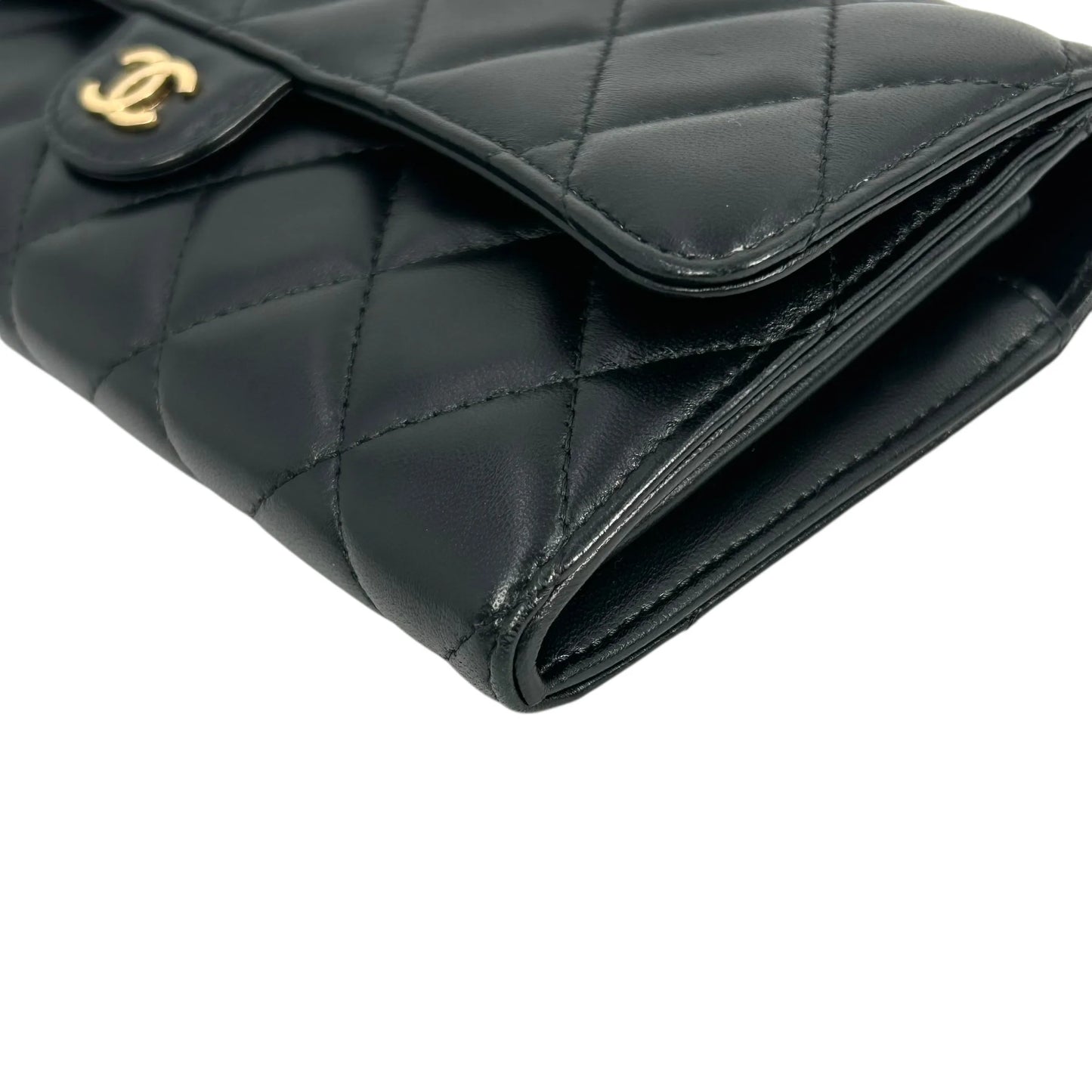 CHANEL CC Logo Lambskin Long Wallet - Black
