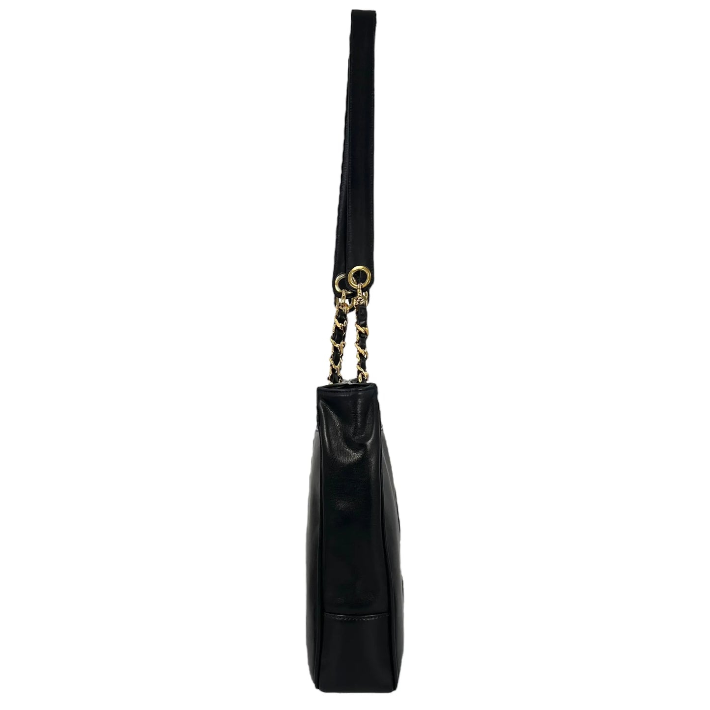CHANEL CC Logo Lambskin Chain Shoulder Bag - Black