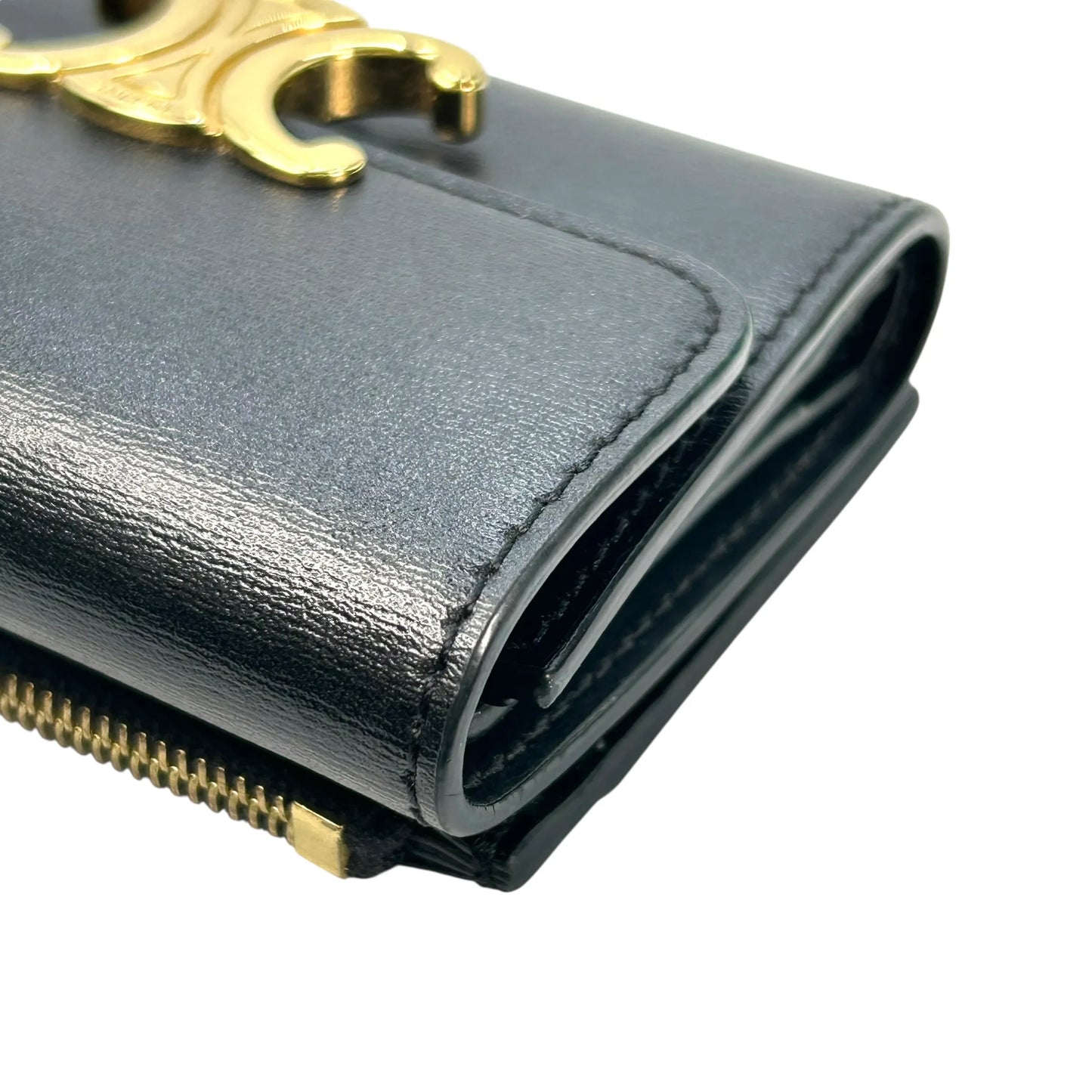 CELINE Compact Wallet With Coin Triomphe In Shiny Calfskin - Black