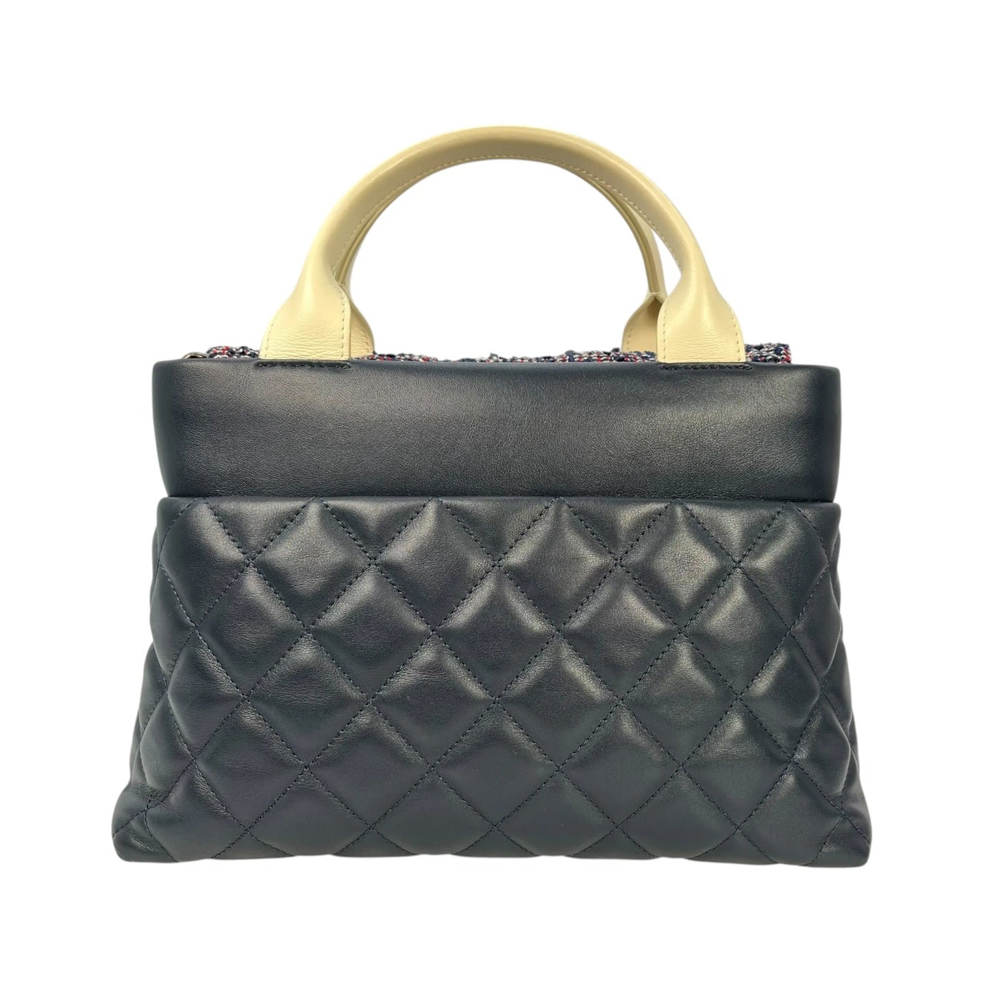 CHANEL Matelasse Tweed and Quilted Aged Calfskin Medium Hand Bag Chain Shoulder Bag - Navy