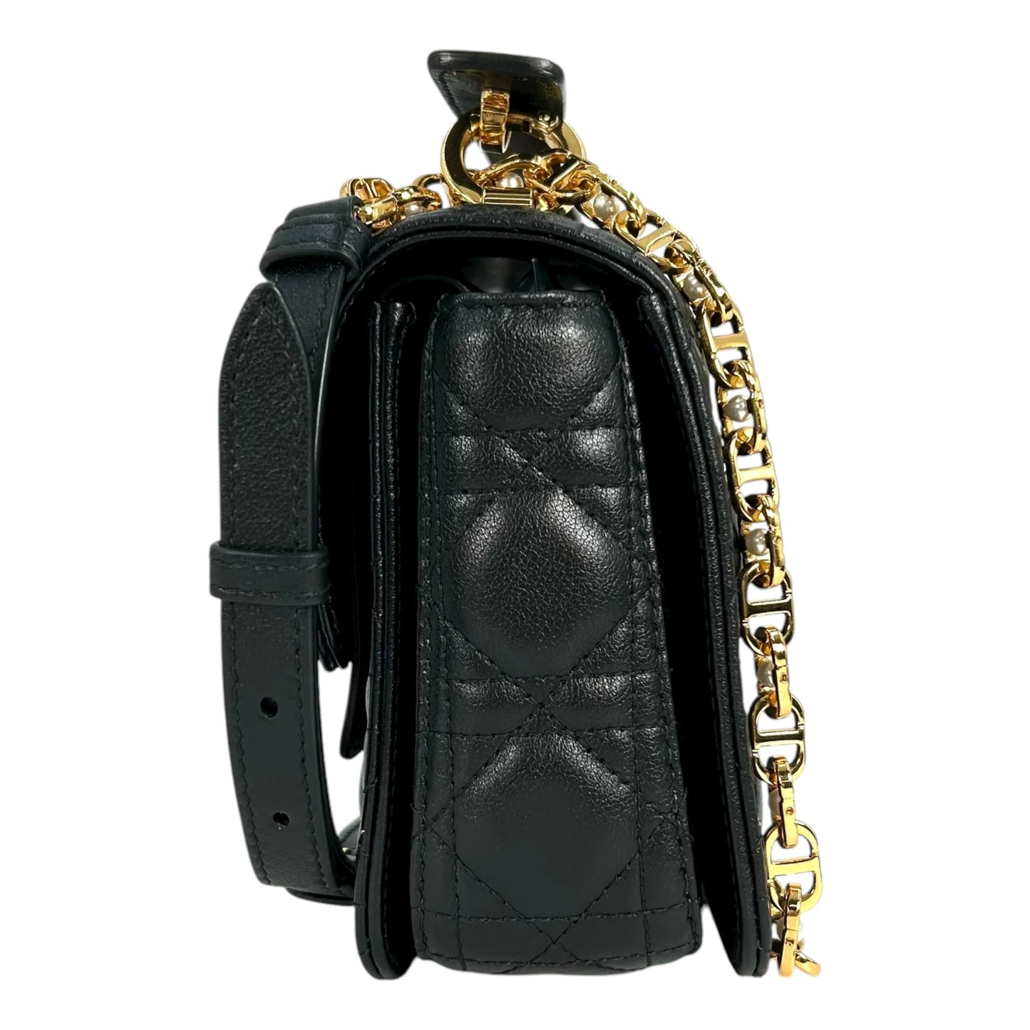 Christian Dior Jolie Top Handle Bag Calfskin Hand Bag Shoulder Bag - Black